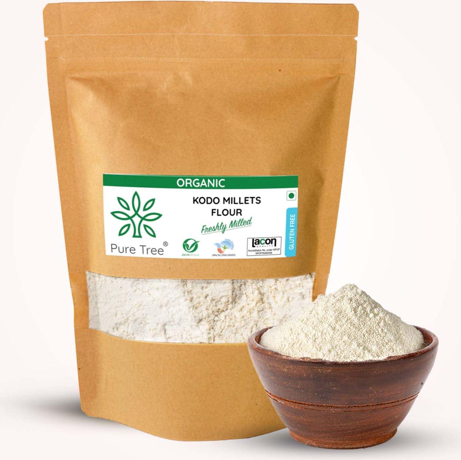 Pure Tree Pure Tree Certified Organic Kodo Millet Flour | 1900 g | Varagu Kodri Atta | Kodo Millet Arikelu Organic Millets | Cow Grass Gluten-Free Atta Kodra Millet | Unpolished Millets Flour Dehusked