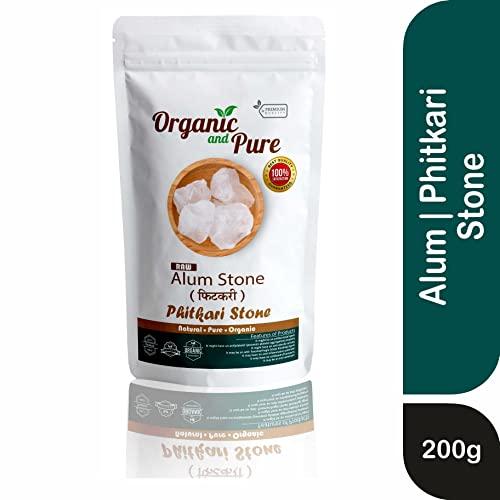 Organic and Pure Organic and Pure Alum Stone Block | Phitkari Alum Stone | Fitkari Stone for Skin Vastu Face Skin Hair Water Underarms Shave Teeth | Potassium Potash 200g