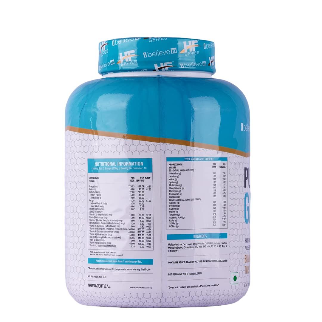 HF Series HF Series Pure Gain Mass Gainer Powder | High-Calorie | Weight Gainer Powder | 48g Protein | 11.01g BCAAs | 8.66g Glutamic Acid | Banana Twist | 3kg / 6.6lbs