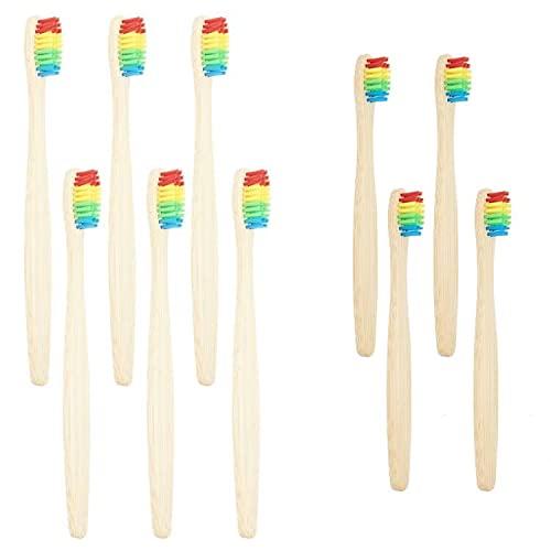 SEVENHEAD Bamboo Toothbrushes Adults & Kids Family Set 6+4 PCS Soft Bristles Wooden Toothbrushes, Natural Biodegradable BPA Free Eco Friendly Toothbrushes Colorful