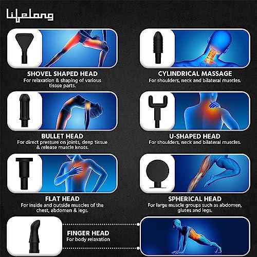 Lifelong Lifelong Gun Massager Machine for Pain Relief - Body, Neck, Shoulders, Back, Arms & Feet Massager - 6 Speed Settings -7 Heads Attachment (LLGM109, Black)
