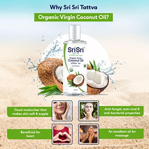 Sri Sri TATTVA shuddhta ka naam Sri Sri Tattva Organic Virgin Coconut Oil, 200ml - Cold Pressed, Natural, Pure Coconut Oil for Healthy Hair and Skin Care - Suitable for Cooking