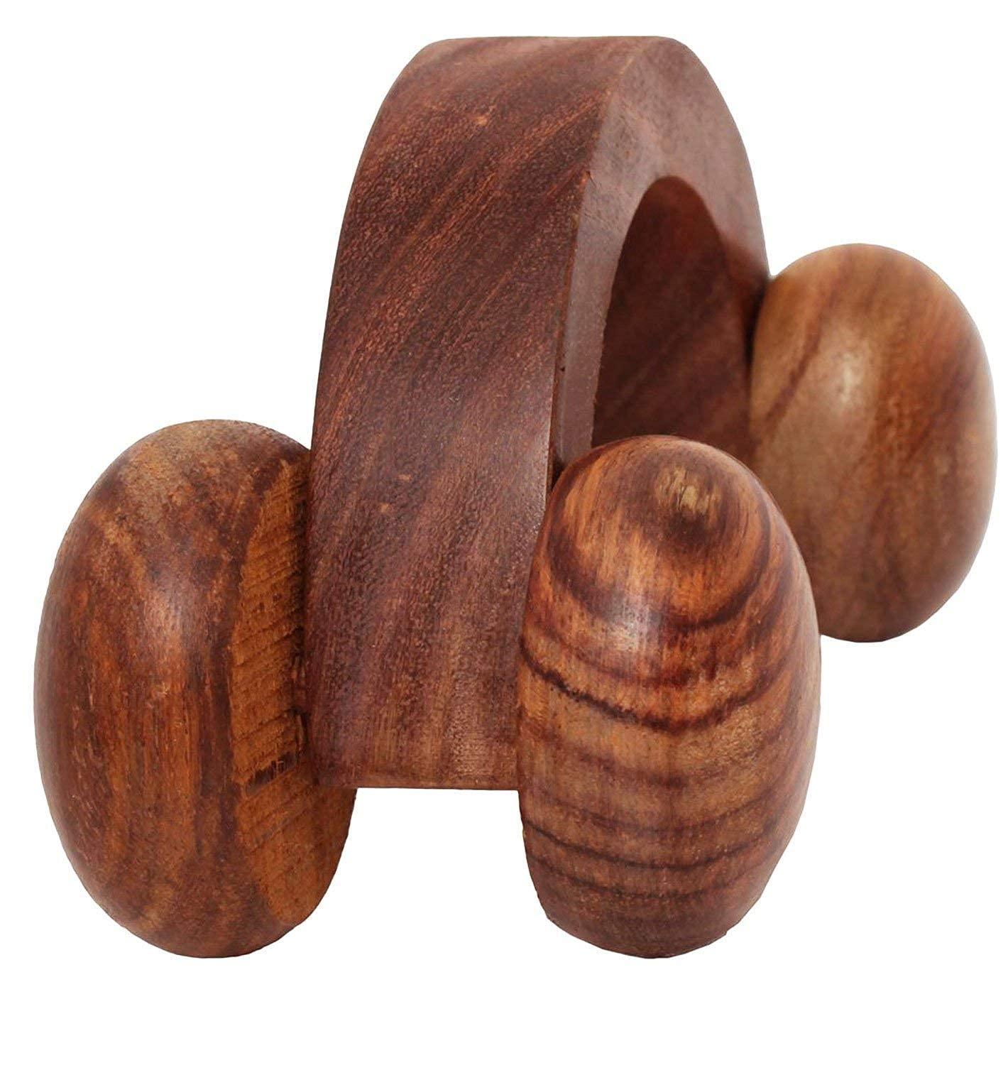 CraftsCollectionStore Crafts Collection Store Wooden Massager Handheld Body Calf Massager, Acupressure Roller Massager, Pain Relief Plane Ring Two Sided Masager for Neck Shoulder & Body Relaxation Massager 4 Ball