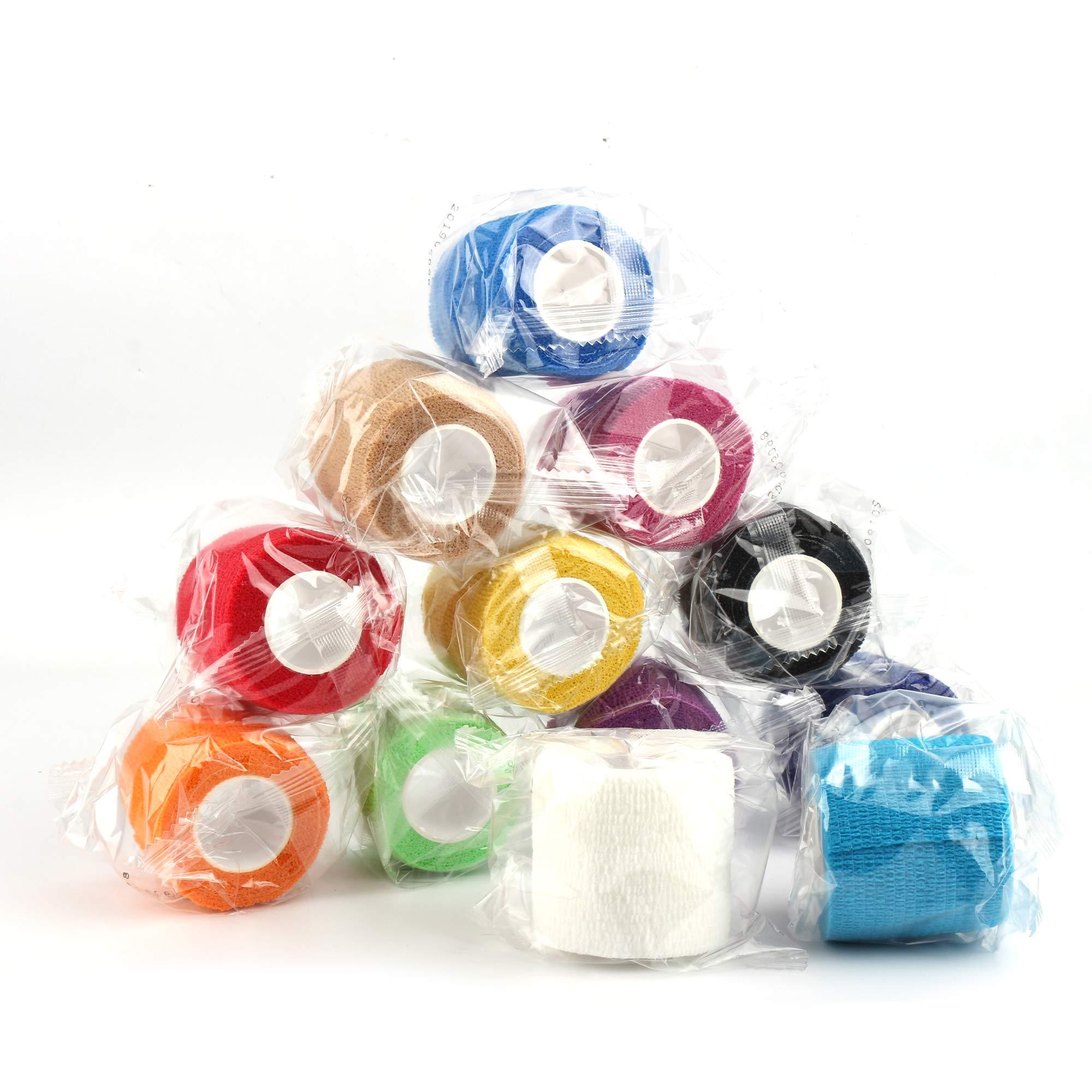 Mooerca Self Adherent Cohesive Wrap Bandages 2 Inches X 5 Yards, 12 Count, First Aid Tape, Elastic Self Adhesive Tape, Athletic, Sports wrap Tape, Bandage Wrap for Sports, Wrist, Ankle (Rainbow Color)