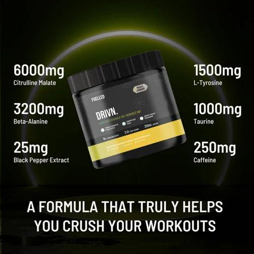 Fuelled Fuelled DRIVN Pre-Workout (483 g, 30 Servings) 3.2 g Beta Alanine 250 mg Caffeine, 6 g Citrulline Malate/Improve Exercise Performance, Focus, Strength and Endurance (Masala Lemonade)