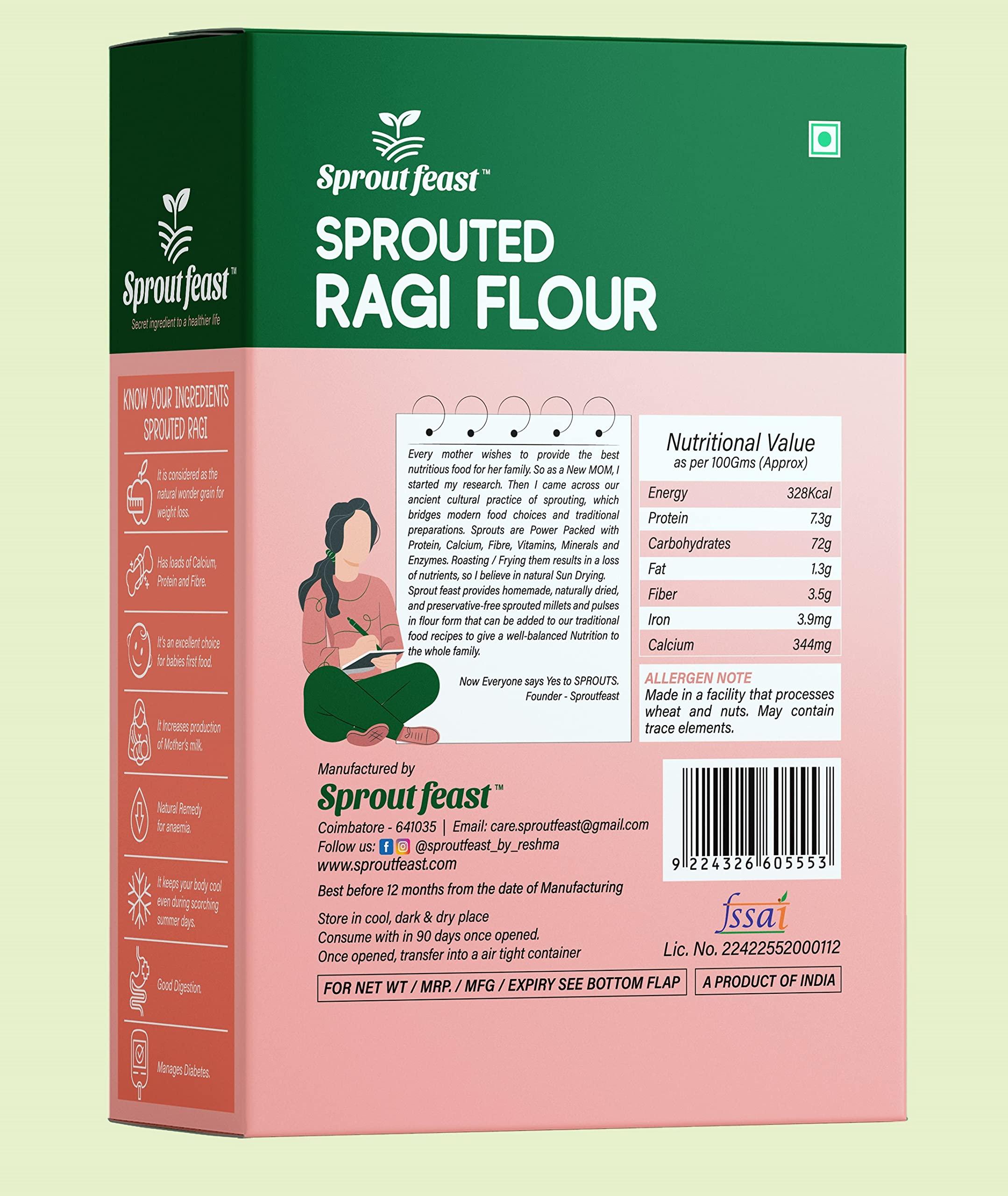 Sprout Feast Sprout Feast Sprouted Ragi Flour 800 gm |100% Homemade & Naturally Dried Sprouted Ragi Flour| Gluten Free | Suitable for All Age Groups| Nachni Flour | Ragi Malt | Finger Millet Flour|