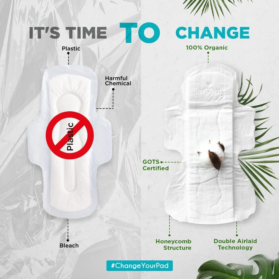 Hi Life Hi Life Flow Easy Organic Sanitary Pads | Rash free Sanitary Pads | 100% Organic Cotton Pads for Normal-Sensitive Skin | Sanitary Napkins for Heavy Flow with Free Disposal Bags | Leak Proof & Full Coverage X-Large Sanitary Pads| Super-Absorbent with