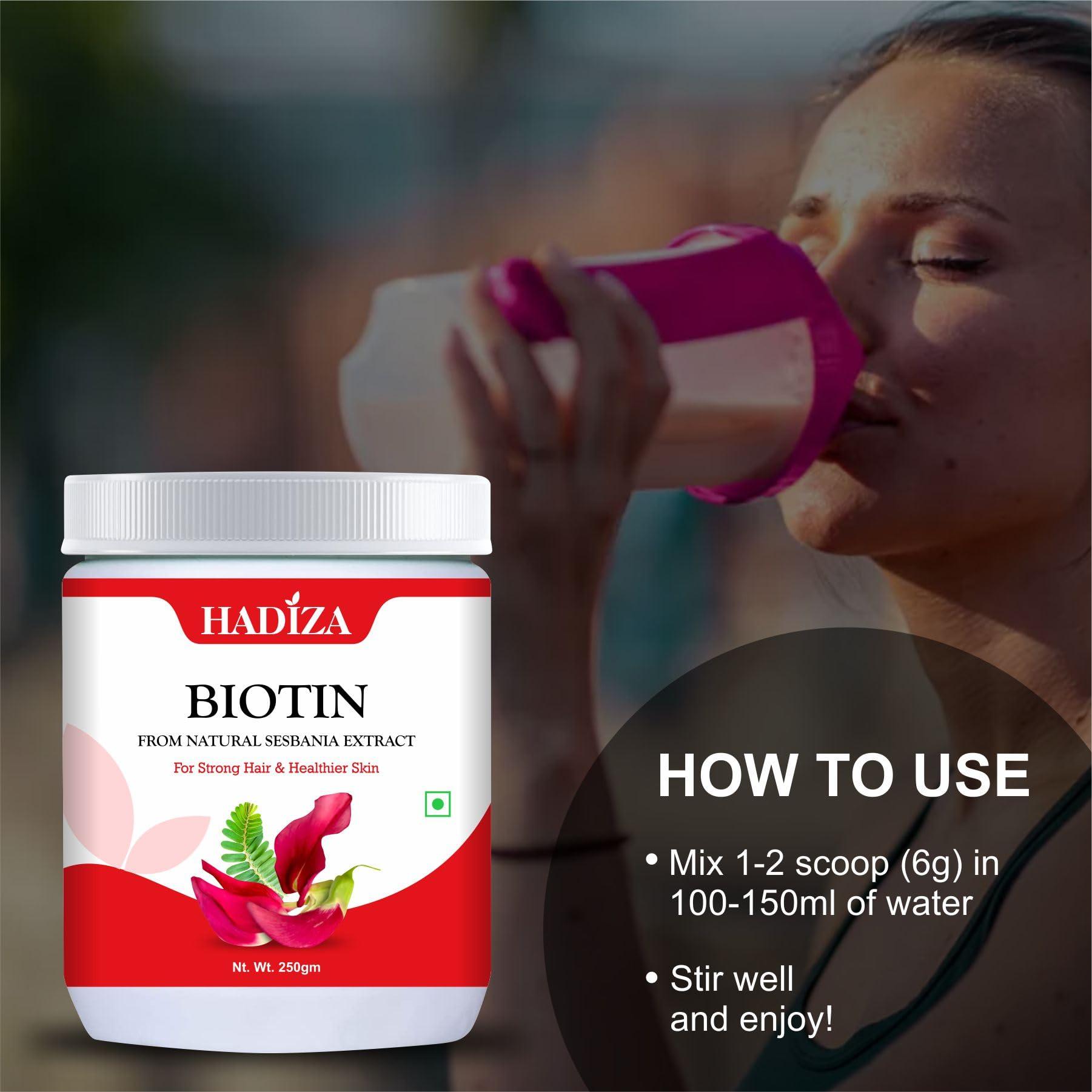 Hadiza Hadiza Plant Based Biotin for Hair Growth, 250g, Biotin Powder with Silica, Sesbania Agati for Increased Hair Density, Shinier Hair, Healthier Skin & Nails, Clean & Vegan