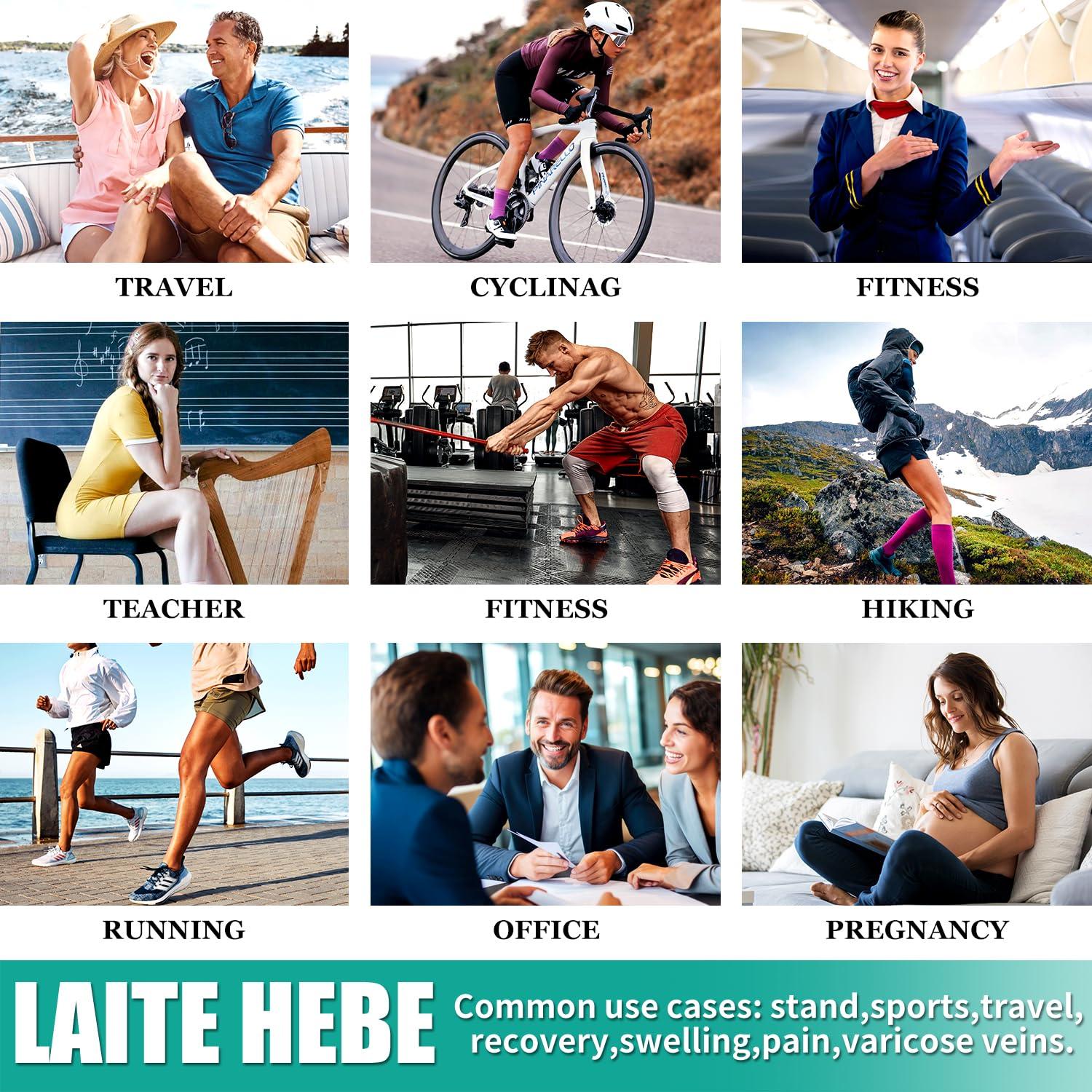 Laite Hebe Compression Socks,(3 pairs) Compression Sock for Women & Men - Best For Running, Athletic Sports, Crossfit, Flight Travel