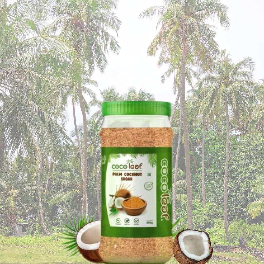 IMAGE OF COCOLEAF Coconut Palm Sugar | Coconut Jaggery Sugar Powder |Coconut Shakkar Sugar Alternative Coconut Sugar, Natural Sweetener Palm Sugar for Baking, Desserts & Coffee(Pack of 2, 400gms Each)
