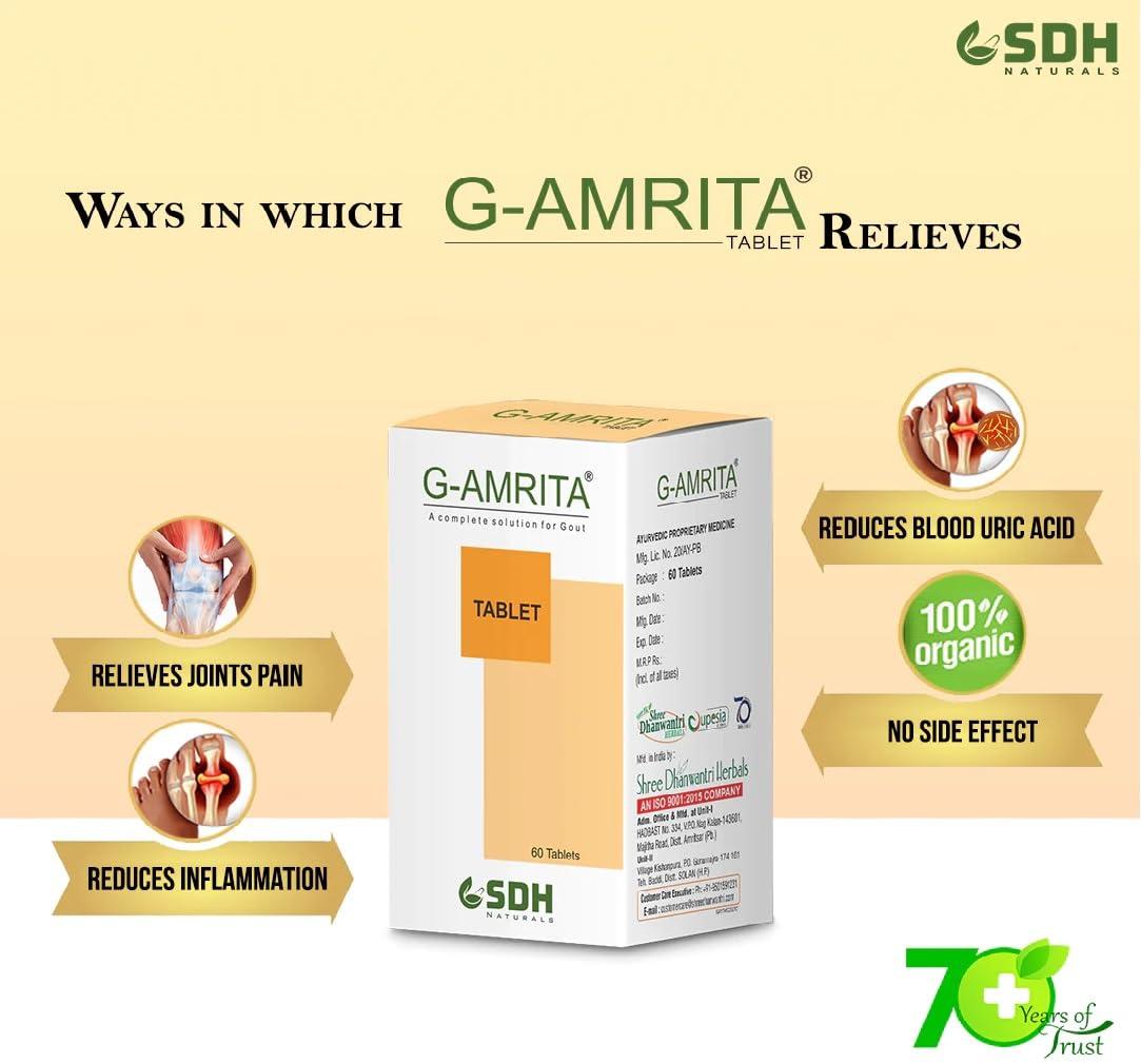 Generic SDH Natural\'s G Amrita Tablets - Helps in Gout, Joint Pain Relief by Healthy Uric Acid Level, Helps Reduce Swelling and Pain, Natural Supplement for Joint care, Ayurvedic (Pack of 2) (120 Tablets)