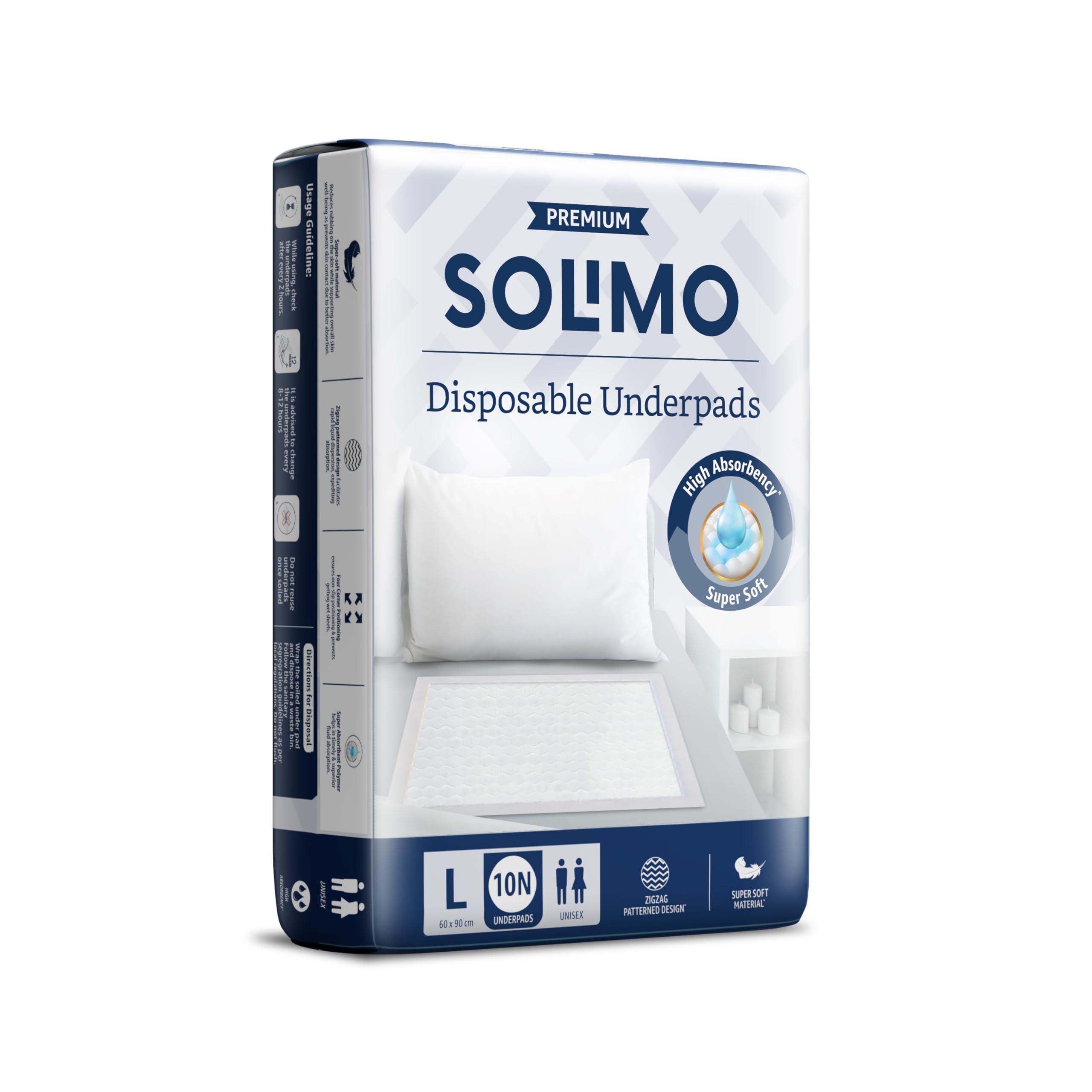 Amazon Brand - Solimo Amazon Brand - Solimo Premium Underpads Large (L) Size, 10 count| 90 X 60 cm|Unisex, High Absorbency, Super soft
