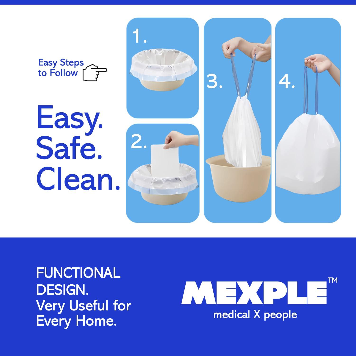 MEXPLE UroLiners Bedside Commode Liners for Toilet Chair Bucket and Bedpan with Super Absorbent Pads from MEXPLE | 40 Disposable Waste Bags, Universal Fit Portable Toilet Liners | (40Bags+40Pads)