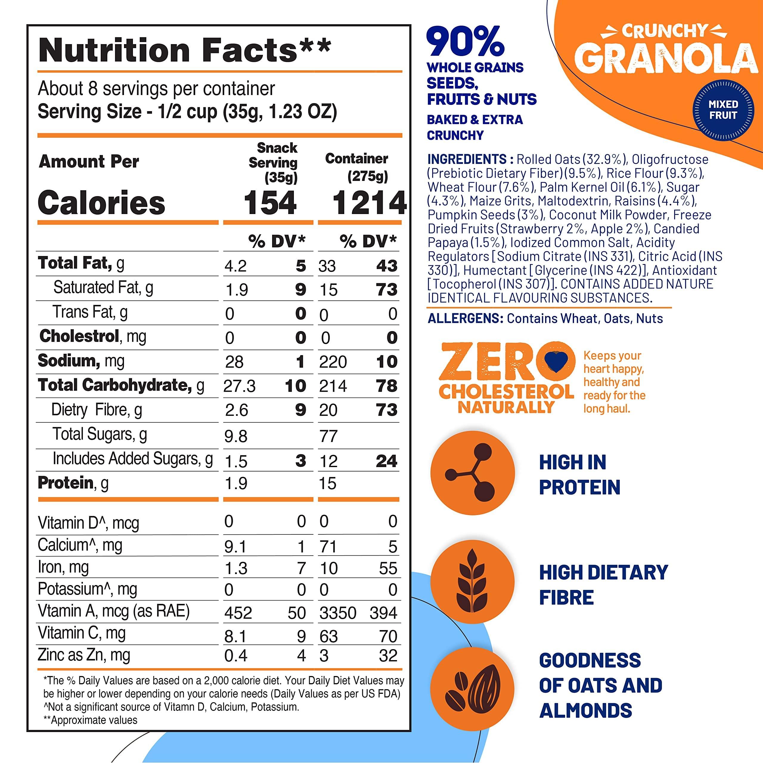 FIT & FLEX FIT & FLEX Baked Granola Mixed Fruit Oat Rich Cereal With Real Freeze Dried Fruits Ready To Eat Healthy Breakfast Food Cholesterol Free With Immunity Boosters As Seen On Shark Tank India 275 Gm