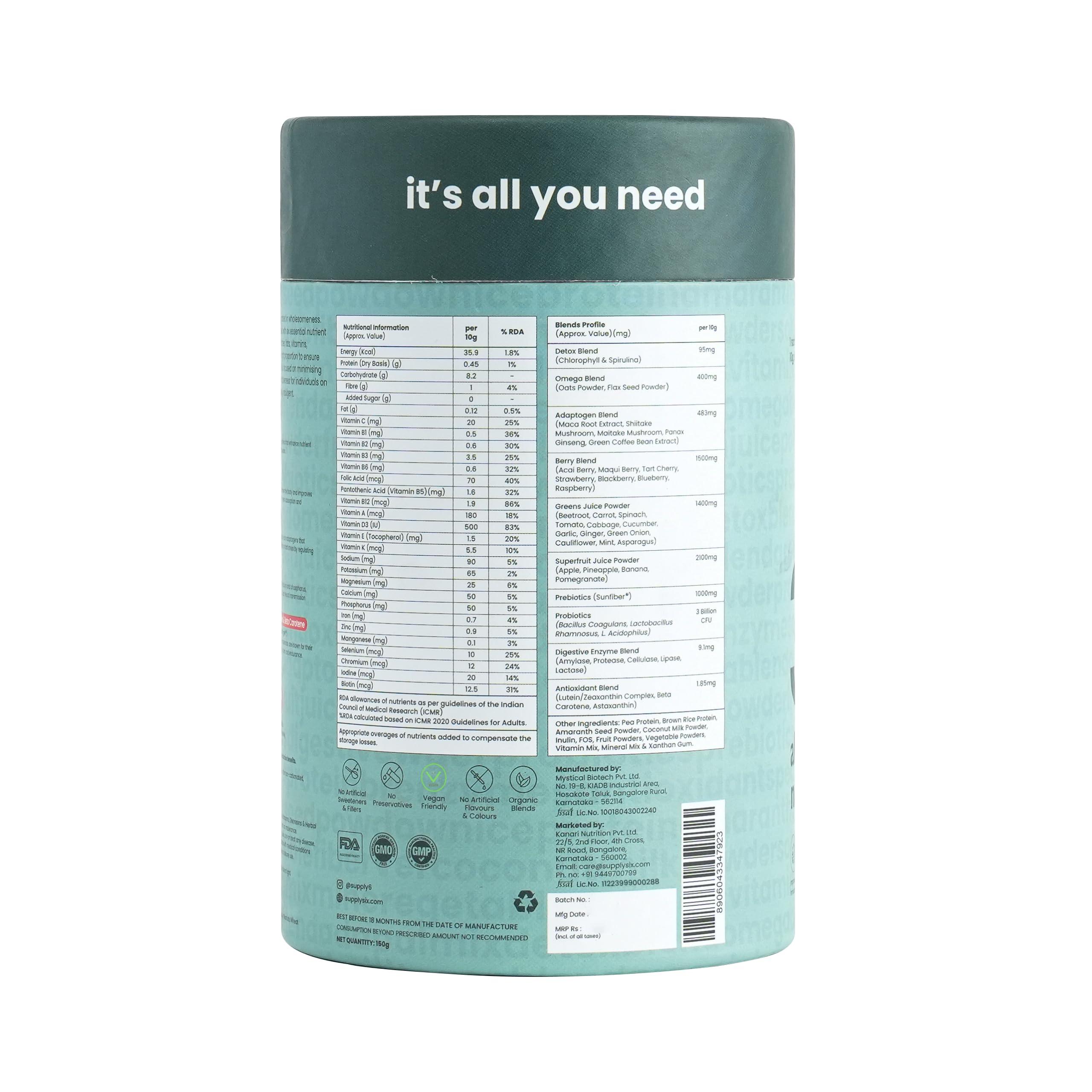 SUPPLY6 Supply6 360 Ultimate Health Powder for Women and Men | Comprehensive Daily Supplement with 63+ Vitamins, Minerals, Probiotics, and Superfoods | Supports Gut Health, Energy, Immunity- 15 Servings