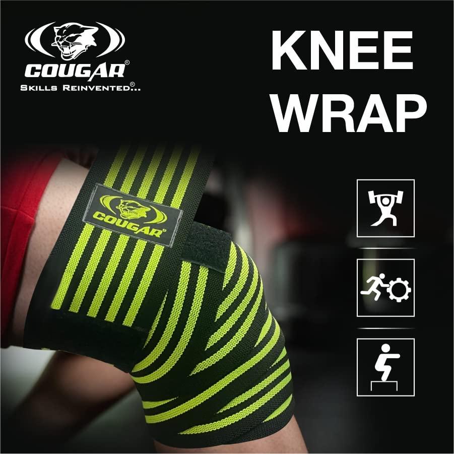 COUGAR COUGAR Knee Wrap (Pair) for Cross Training Gym Workout Weightlifting, Adjustable velcro closure for custom fit Knee Straps for Squats - for Men & Women- 75\"-Compression & Elastic Support.