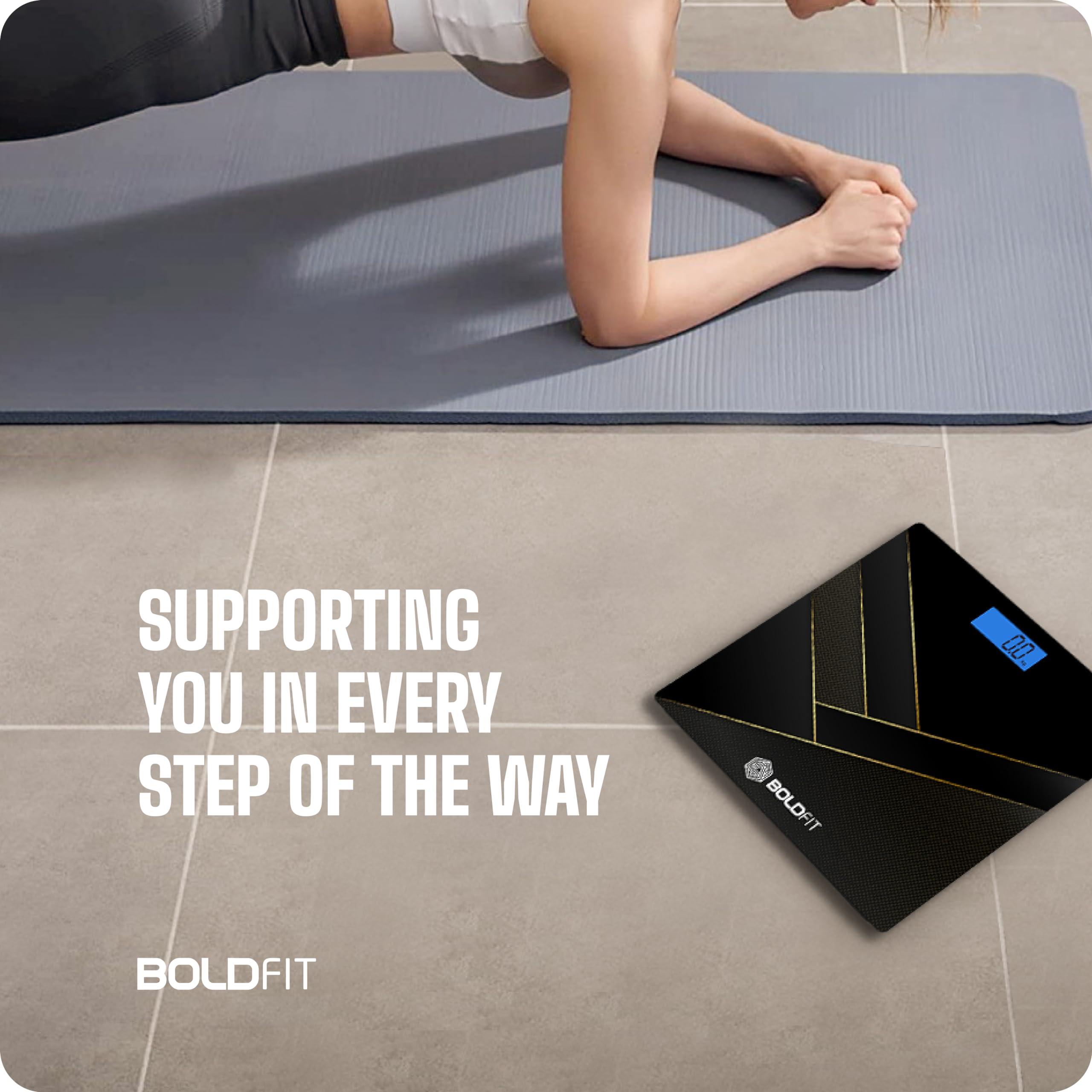 Boldfit Boldfit Weight Machine for Body Weight Weighing Machine Digital Bathroom Scale for Human Body Weight Measurement Extra Thick Weighing Scale for Home with Large LCD Display 18Months Warranty-BlackGold