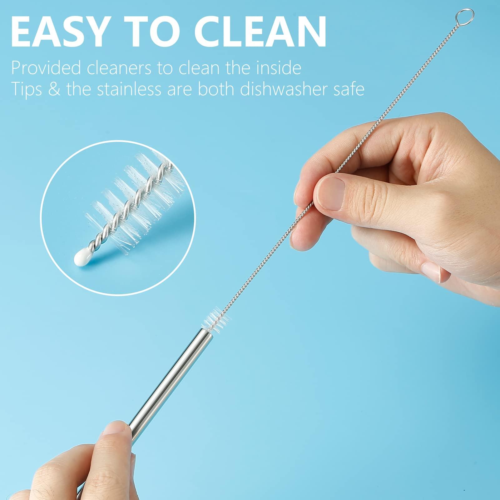 Senneny Senneny Set of 5 Stainless Steel Straws with Silicone Flex Tips Elbows Cover, 2 Cleaning Brushes and 1 Portable Bag Included (Silver)