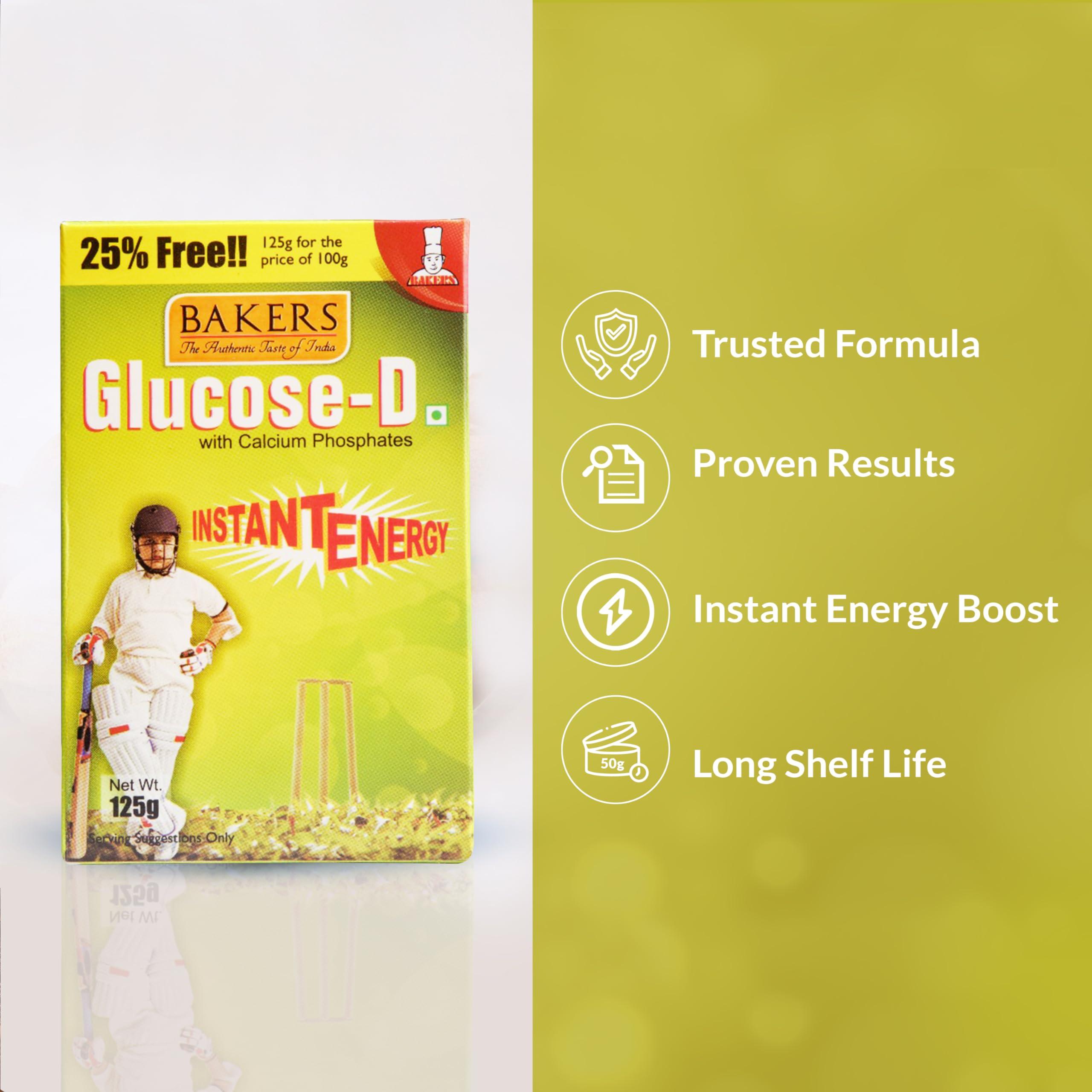 BAKERS BAKERS Glucose - D Powder | 100% Veg | Instant Energy Recharge with Calcium Phosphates and Vitamin D | Helps Boosts Immunity | Pack of 3 (125 gm x 3)