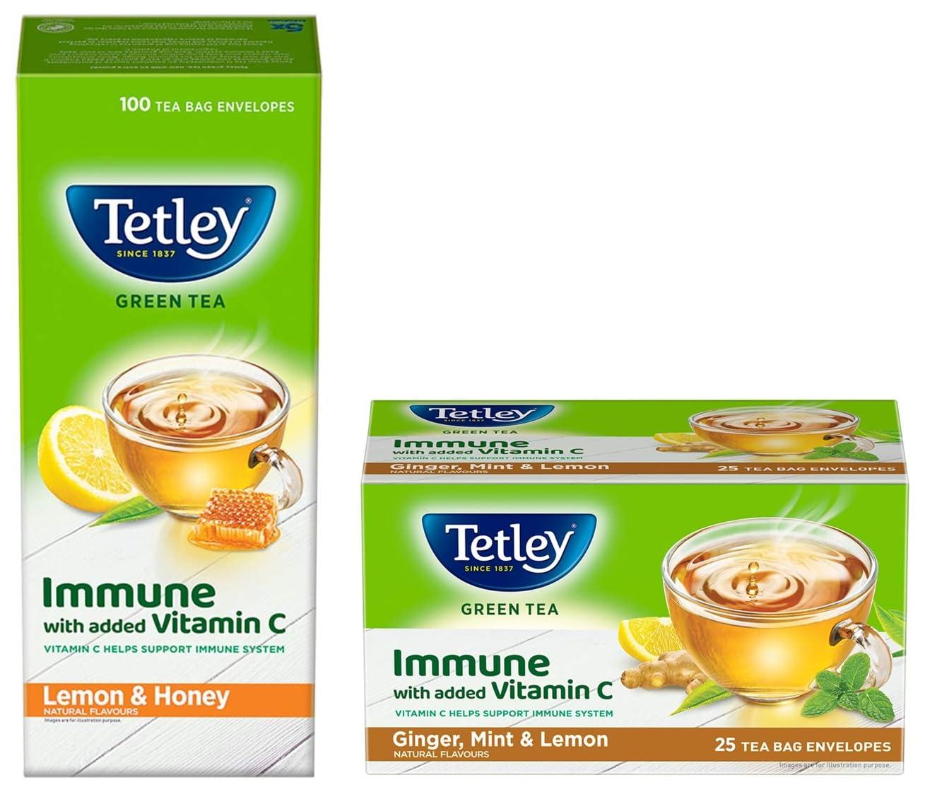 Tetley Tetley Green Tea, Ginger Mint Lemon, 25 Tea Bags and Tetley Green Tea, Lemon and Honey, 100 Tea Bags