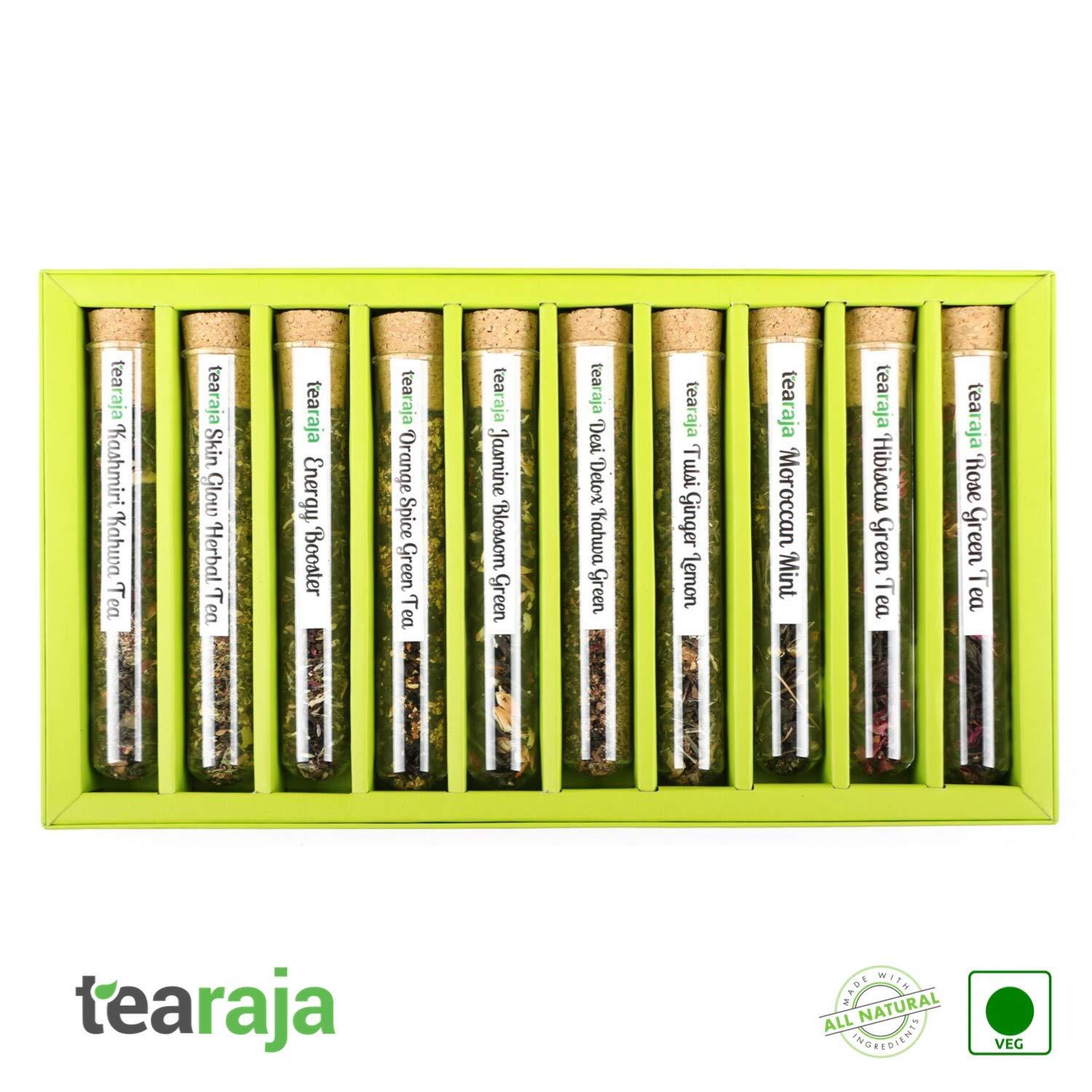 Tearaja Tearaja AURORA Green Tea Gift Box | 10 Test Tubes with Speciality Tea | Herbal Tea Gift | Corporate Gift | Tea Gift | Herbal Tea Gift Pack | New Year Gift | Gifts for Employees | Valentine's Day Gift