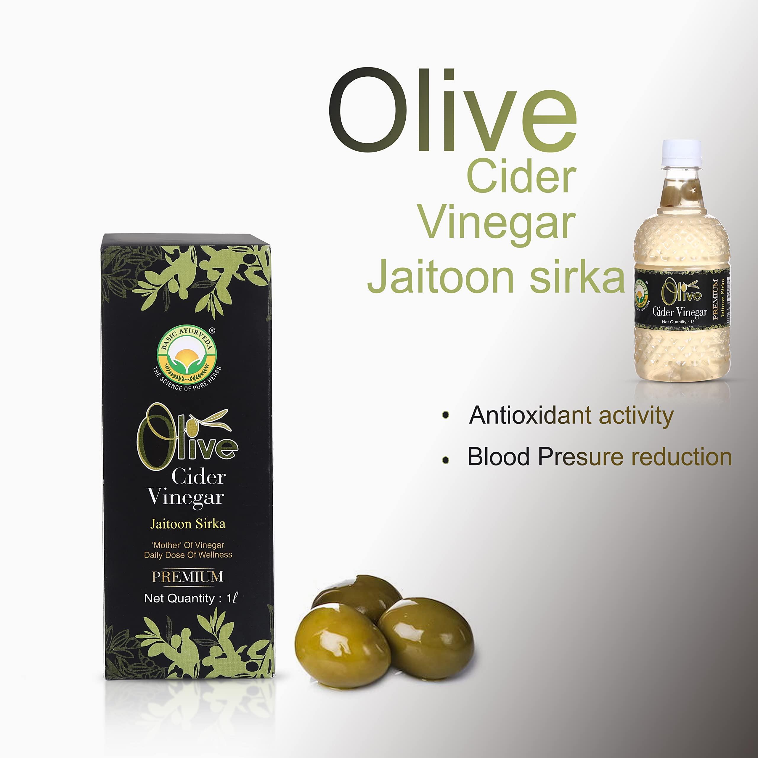 BASIC AYURVEDA Basic Ayurveda Olive Cider Vinegar Premium Jaitoon Sirka With Mother Of Vinegar | Daily Dose Of Wellness Holistic Health Benefits | One Solution Of Holistic Health- 1. Ltr Pack