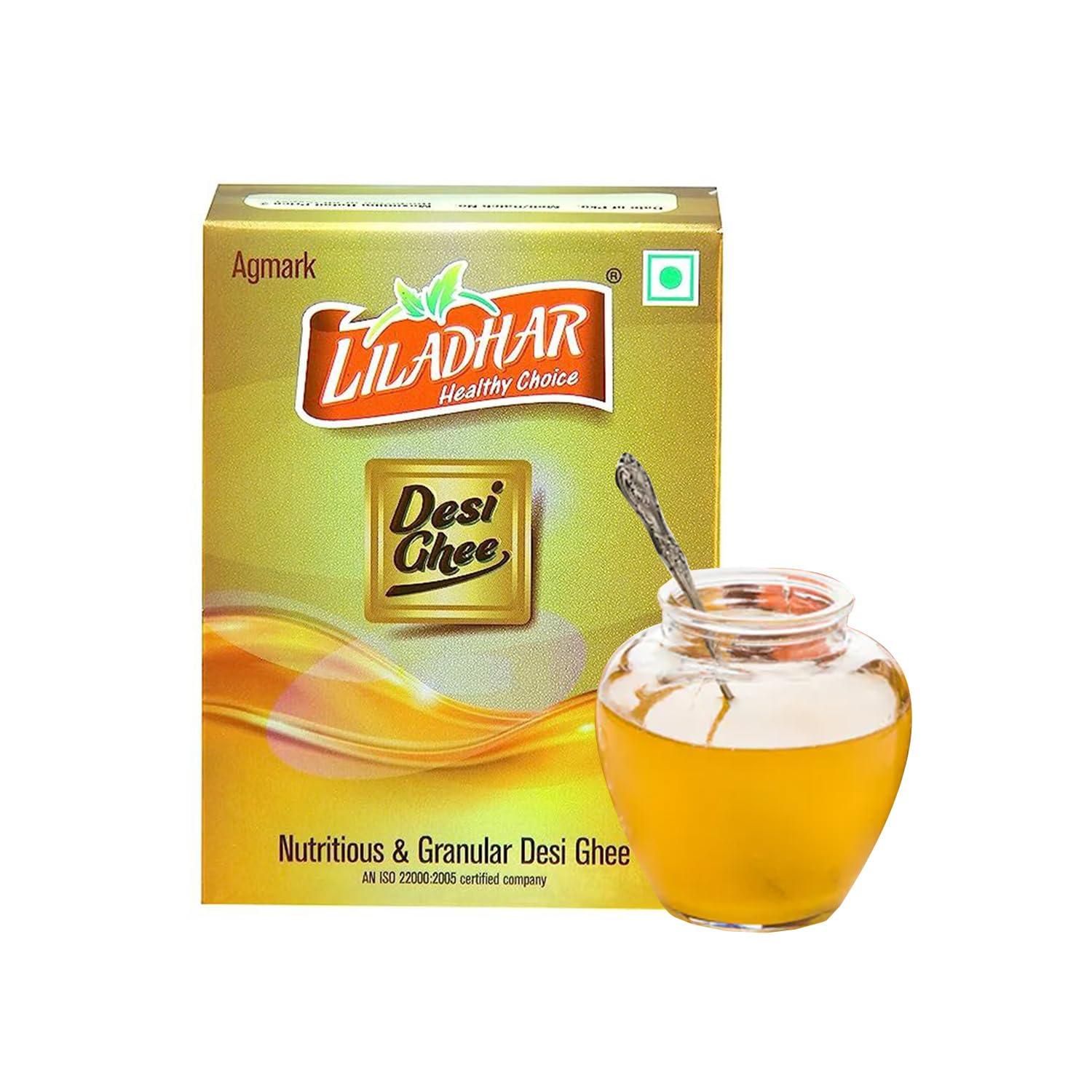 LEELADHAR Liladhar Buffalo Desi Ghee Clarified Butter Danedar Ghee 100% Unadulterated Pure Fresh Desi Ghee Improves Bone Health and Digestion No Added Preservatives Shuddh Ghee (Pack of 2 500 Gr)