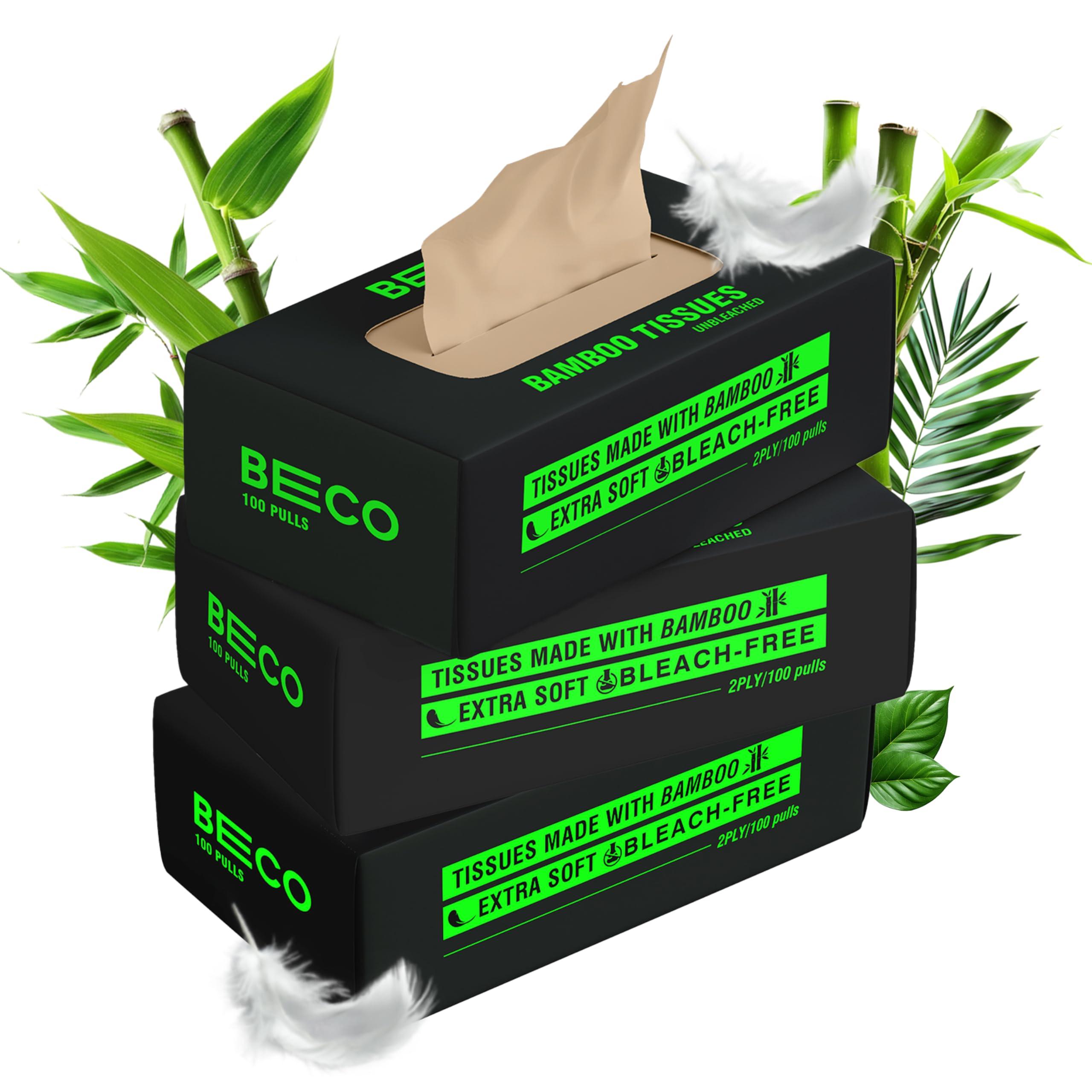 Beco Beco Bamboo Super Soft 2-ply Car Tissue Box| Facial Tissue-100 pulls x 3 Packs (300 Pulls) | 100% Natural & Ecofriendly