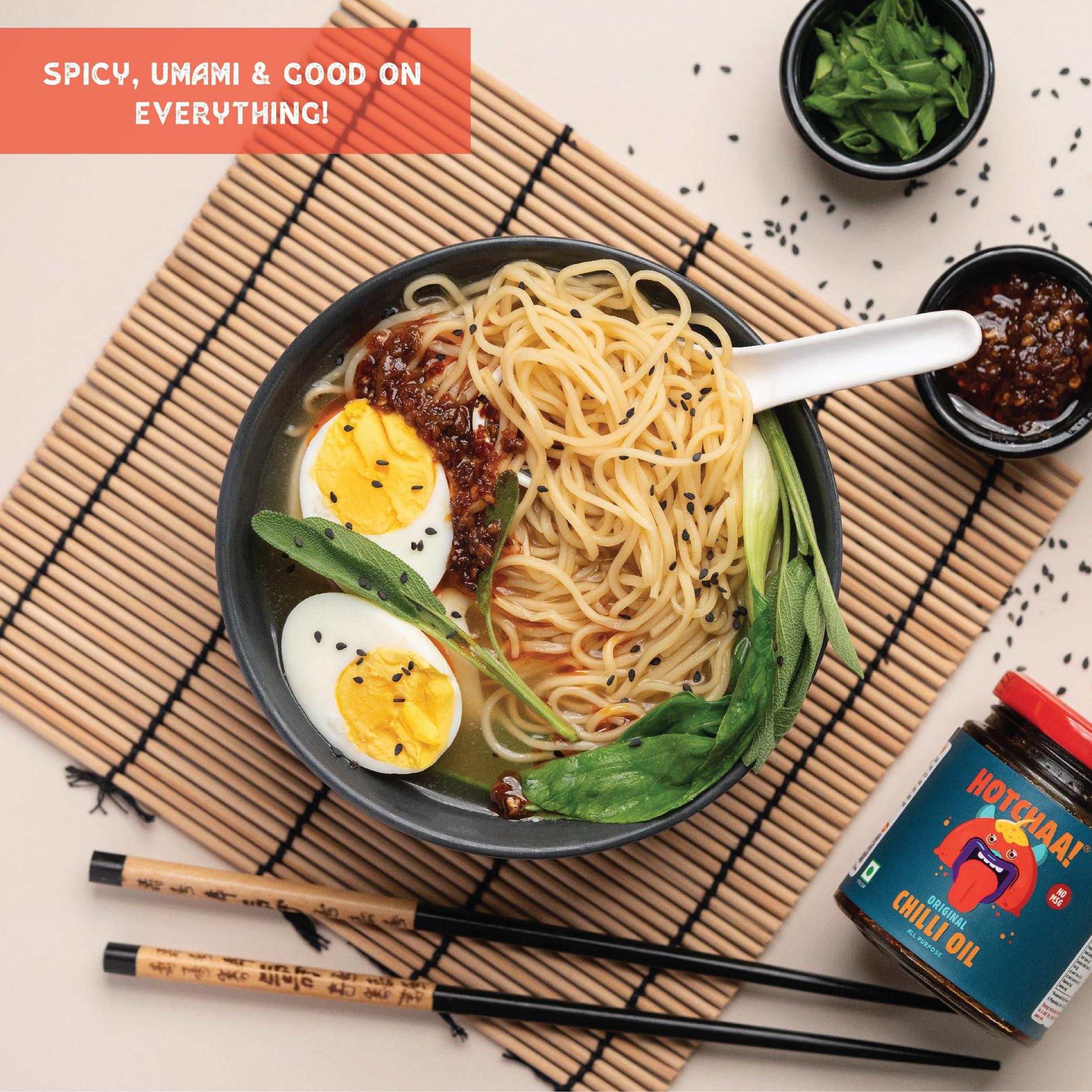 HOTCHAA HOTCHAA Hot Chilli Oil Original - No MSG | Umami Spicy Flavourful Garlicky Aromatic | Vegan | Cooking | Dipping | All Purpose | For Pasta Pizza Noodles Eggs And Momos 170g Hot Chilli Oil