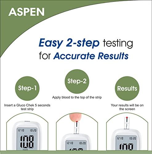 Aspen Aspen Gluco Chek 5 Seconds Glucometer Blood Glucose Sugar Testing Machine With Vial Of 25 Strips, 10 Lancets and A Lancing Device For Accurate Blood Sugar Testing at home