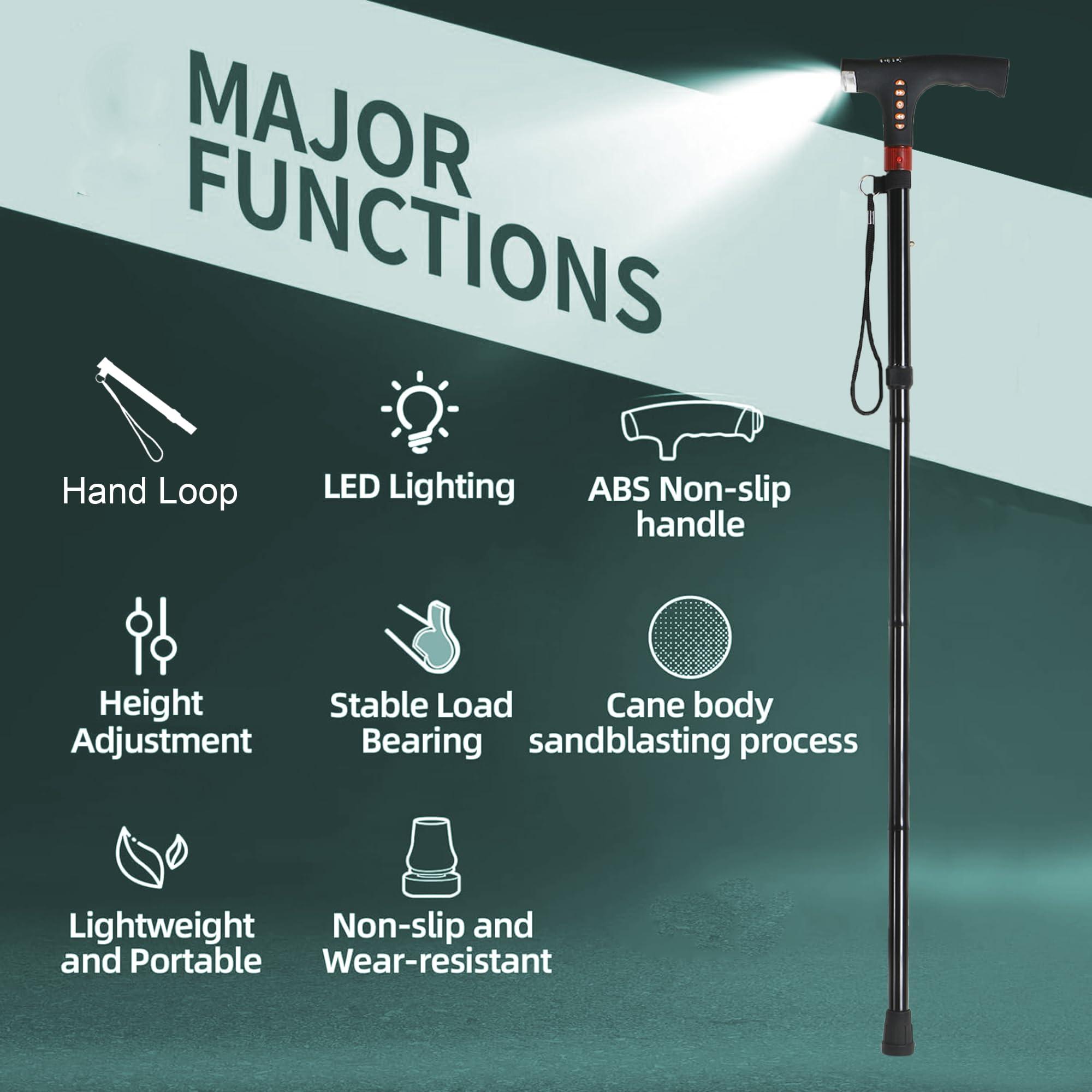 RCSP RCSP Walking Stick Folding Cane for Men and Women One Leg Crutches Old People Portable Comfortable Walking Stick with FM Radio and Torch Fuction Versatile Use (Black)