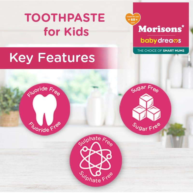Morisons* babydreams THE CHOICE OF SMART MUMS Morisons Baby Dreams Kids Strawberry Flavour Toothpaste 50 gm (Pack of 2) & Baby Caterpillar Oral Care Toothbrush with Soft Bristles (Pack of 2)