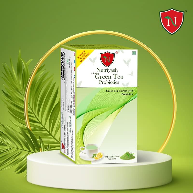 Nutriyash Nutriyash Probiotic Green Tea Lemon | 20 sachets, each sachet 2 grams, 100% Pure and Natural, Preservatives Free, Artificial Flavor Free, Sugar Free