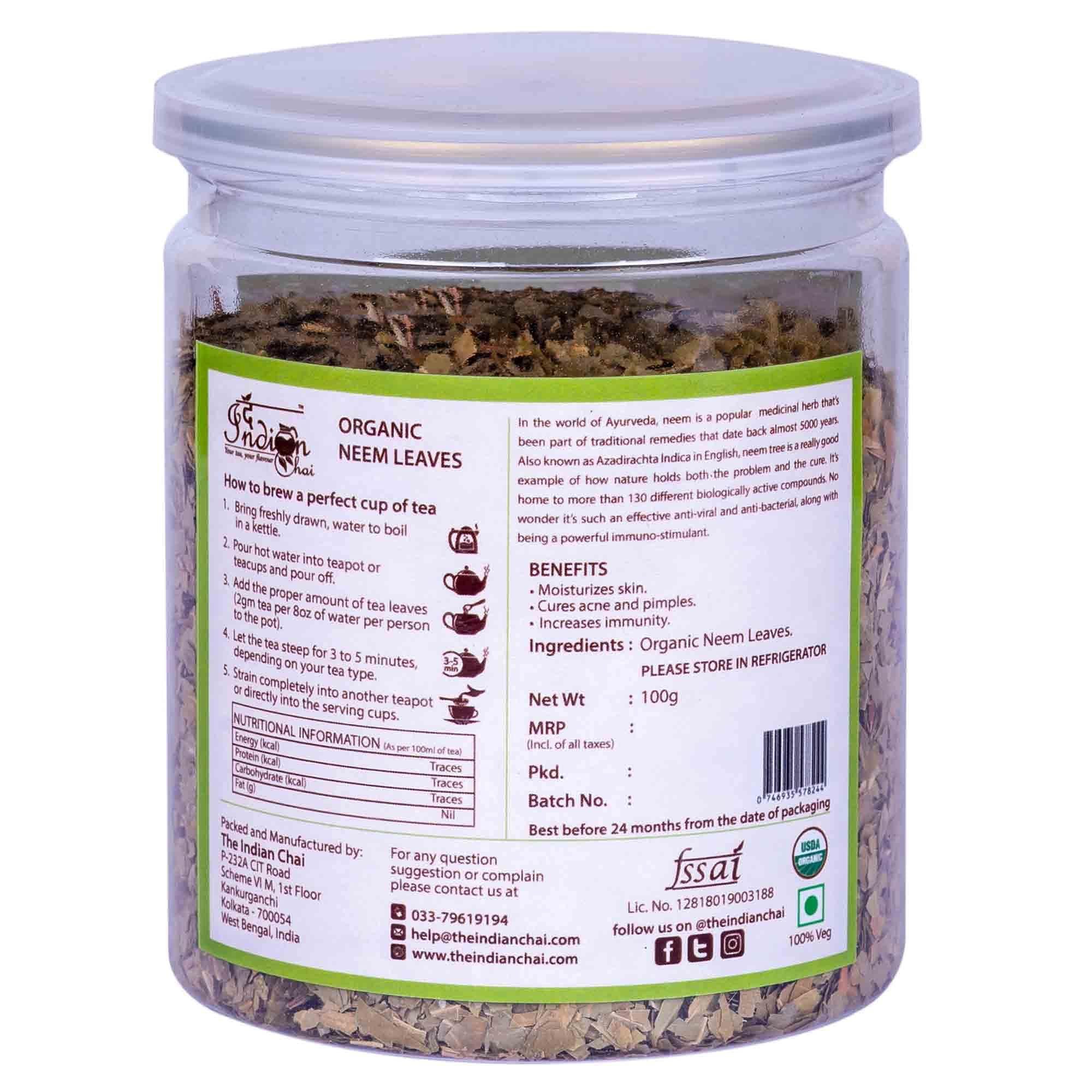 The Indian Chai The Indian Chai - Organic Neem Leaf Tea 100g || Supports Skin & Oral Health || Boosts Immunity & Helps in Detox & Digestion || Caffeine Free Herbal Tea