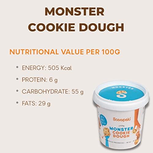 Scoopski Scoopski Edible Cookie Dough Pack of 2 Peanut Butter + Monster, | 4 ways to Eat - Eat Raw, Dunk It, Bake Into Cookies, Top it Over Dessert | No Raw Flour, No Artificial Preservatives, Eggless, 220gm