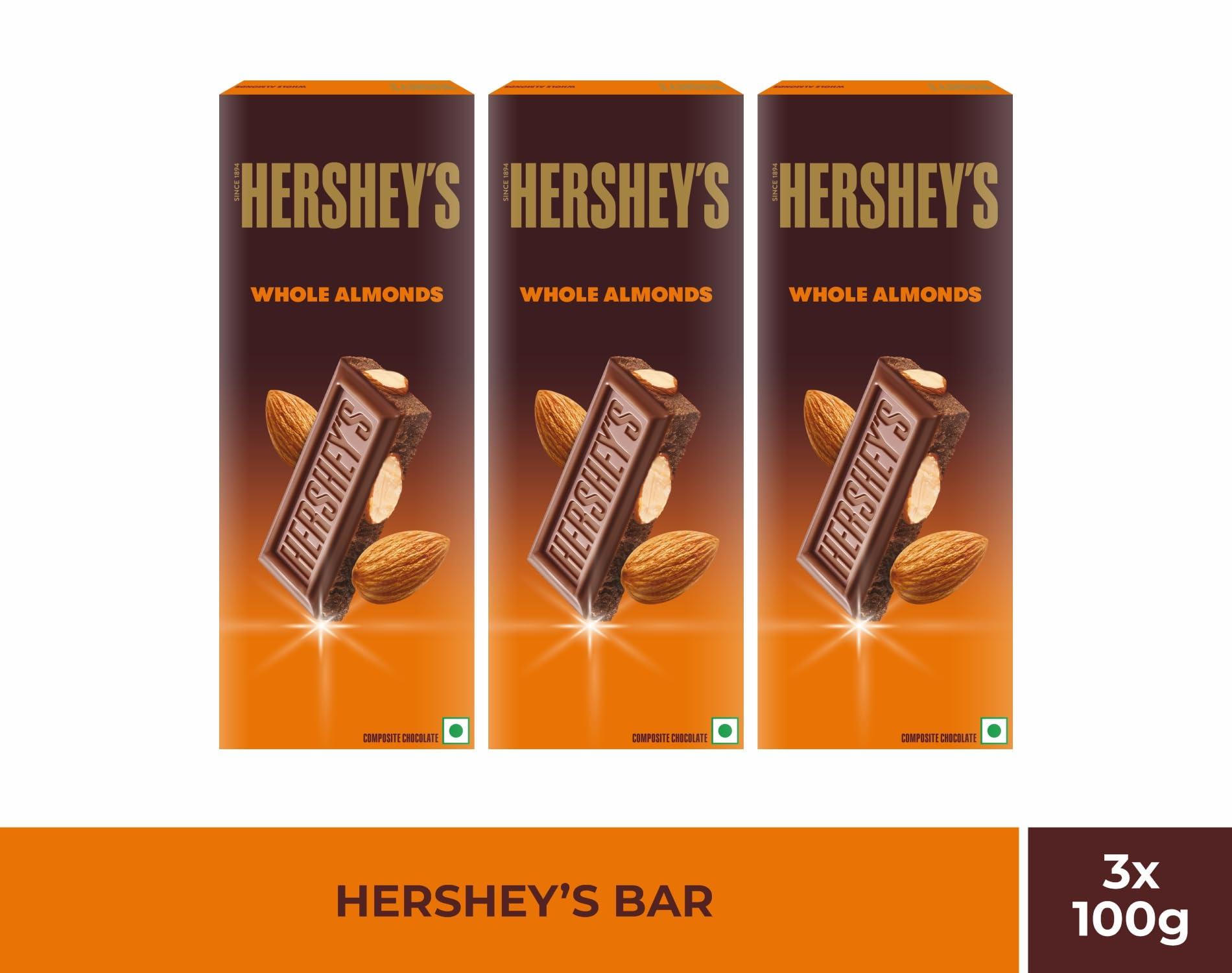 HERSHEY'S Hershey's Whole Almonds Chocolate Bar, 100g (Pack of 3)