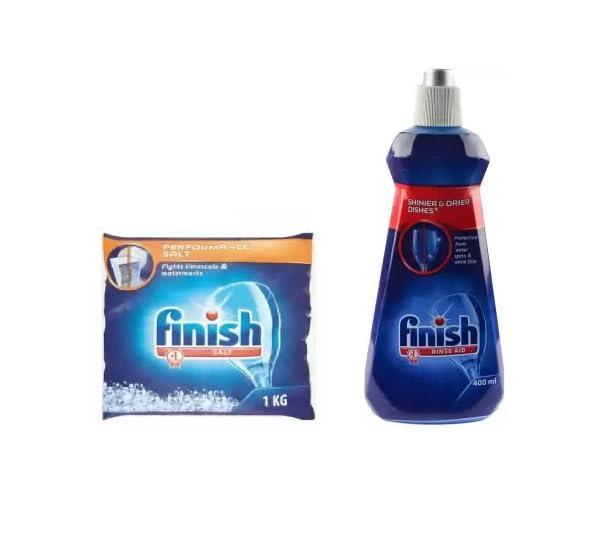 Finish Finish Dishwasher Rinse Aid, Shine & Dry - 400 ml & Dishwasher Salt 1kg Combo