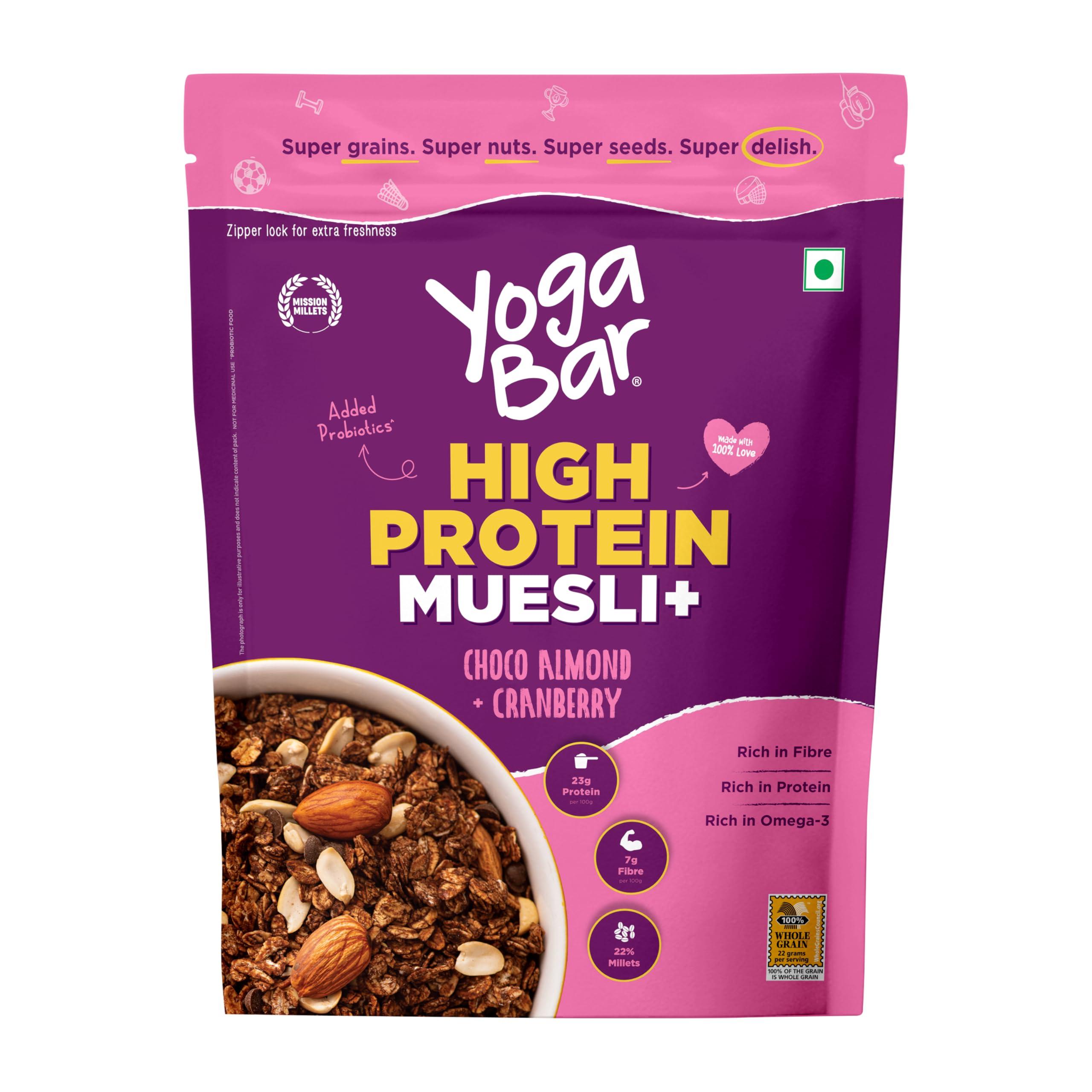 Yogabar Yogabar Super High Protein Muesli 850g | 27g Protein | With Probiotics and Whey | No Refined Sugar | Easy on gut | Choco Almond | Protein Snack | High Fiber Food | Breakfast Cereal