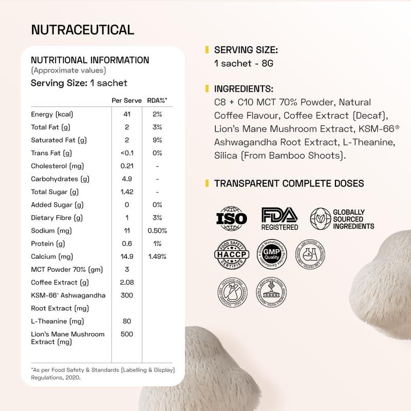 Ace Blend Ace Blend Lions Mane SHROOM COFFEE | 30 serves | Mushroom Coffee | KSM 66 Ashwagandha | L-Theanine | MCT | Focus | Memory | 100% Arabica | Instant Black Coffee | Keto | Cold/Hot Brew