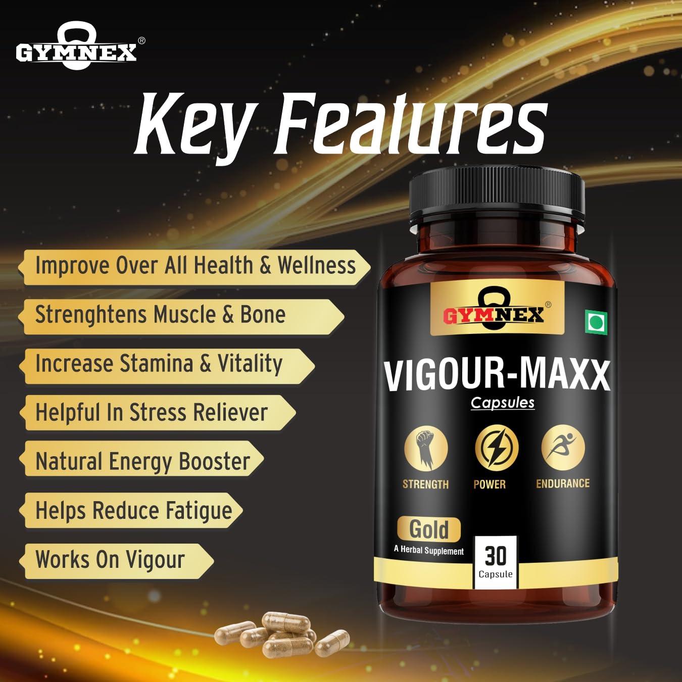GYMNEX GYMNEX Vigour maxx Shilajit/Shilajeet Gold Capsules Helps To Boost Performance, Power, & Endurance With- Ashwagandha, Safed Musli, Shatavari | Himalayan Shilajit