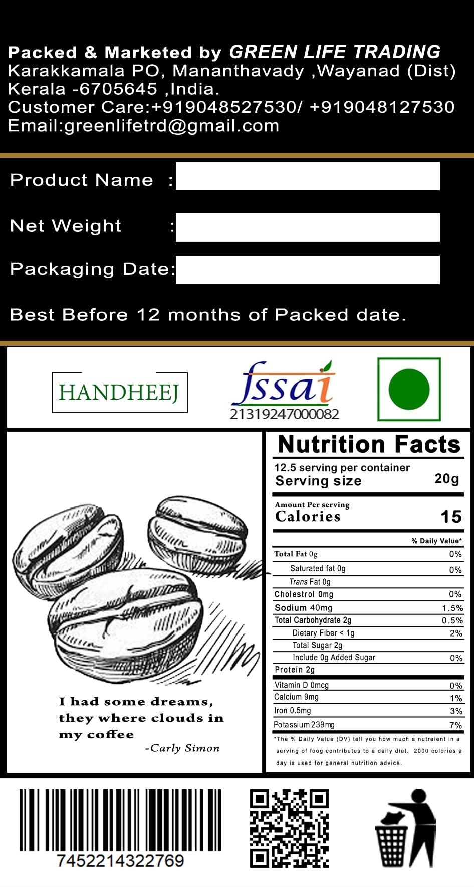 Generic GreenLife Whole Bean Coffee - Custom Roast - AA\' Grade -2 * 250g (Dark Roast) Pack of 2