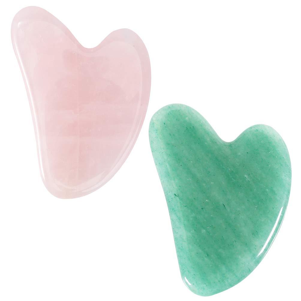HEALLILY HEALLILY 2Pcs Guasha Massage Plate Natural Jade Stone Scraping Tool for SPA Therapy Acupuncture Trigger Point (Pink and Green)