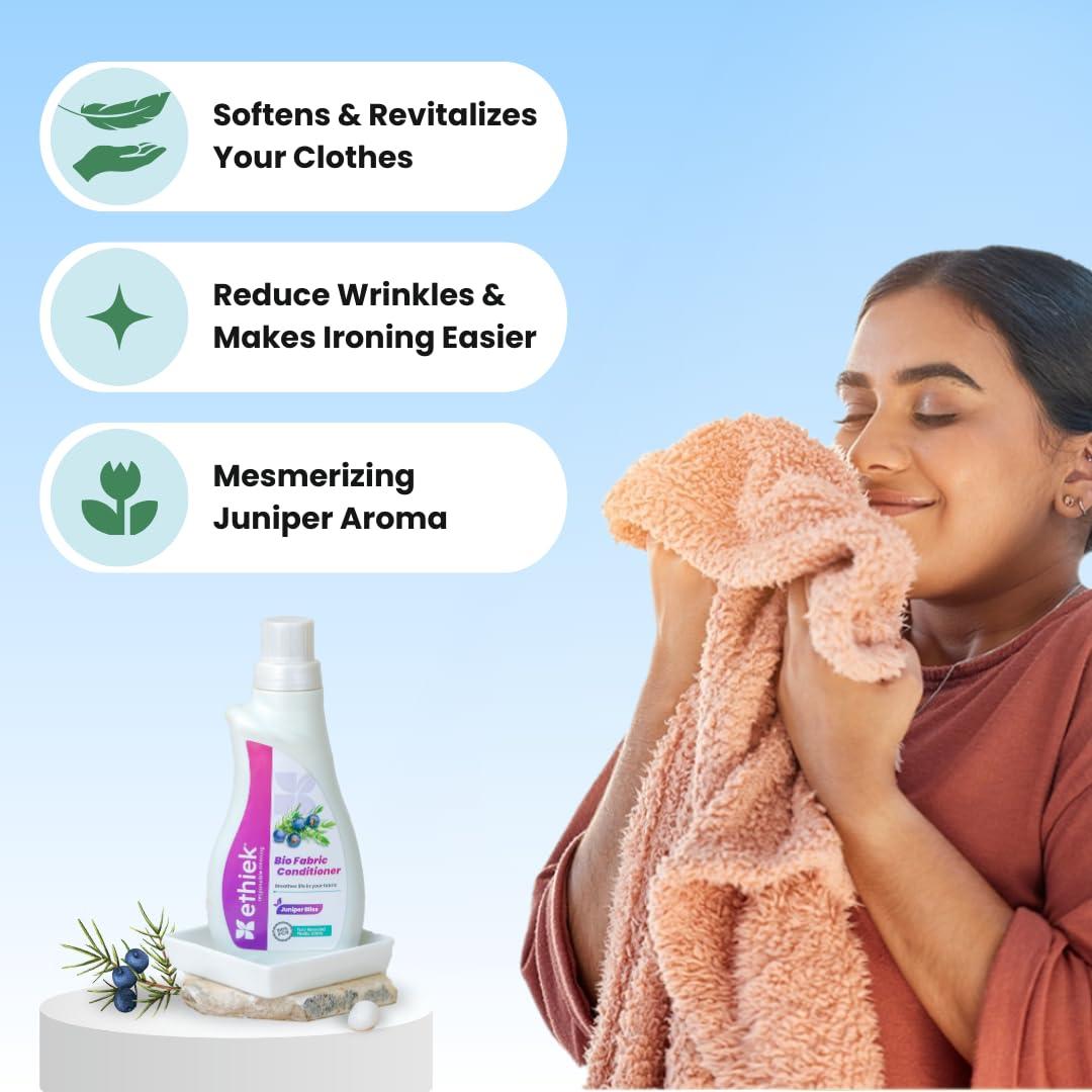 ETHIEK Ethiek Concentrated Detergent Powder (400g) & Fabric Conditioner (0.5L), Natural & Organic Detergent with 3X Power for Tough Stains and After Wash Fabric Softener, For Top & Front Load Machine - Combo