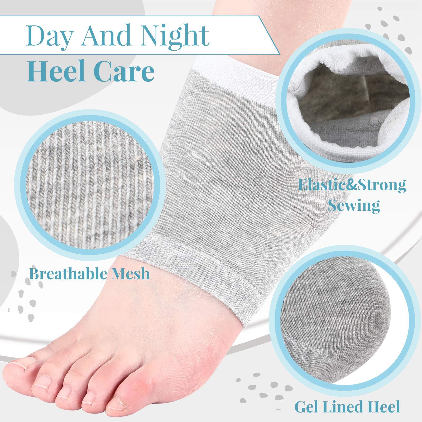 Geyoga Geyoga 2 Pairs Of Open-Toe Moisturising Gel Heel Socks, Spa Sock For Men Or Women Foot Care, Cracked Heels, Dry Feet, Foot Calluses, Dead Skin, Black, Grey