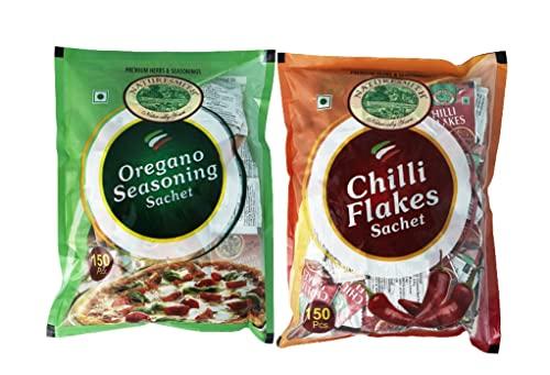 NATURE SMITH Naturesmith Chilli Flakes Sachet(150Pieces) & Oregano Seasoning Sachet(150Pieces) Combo,300 Grams