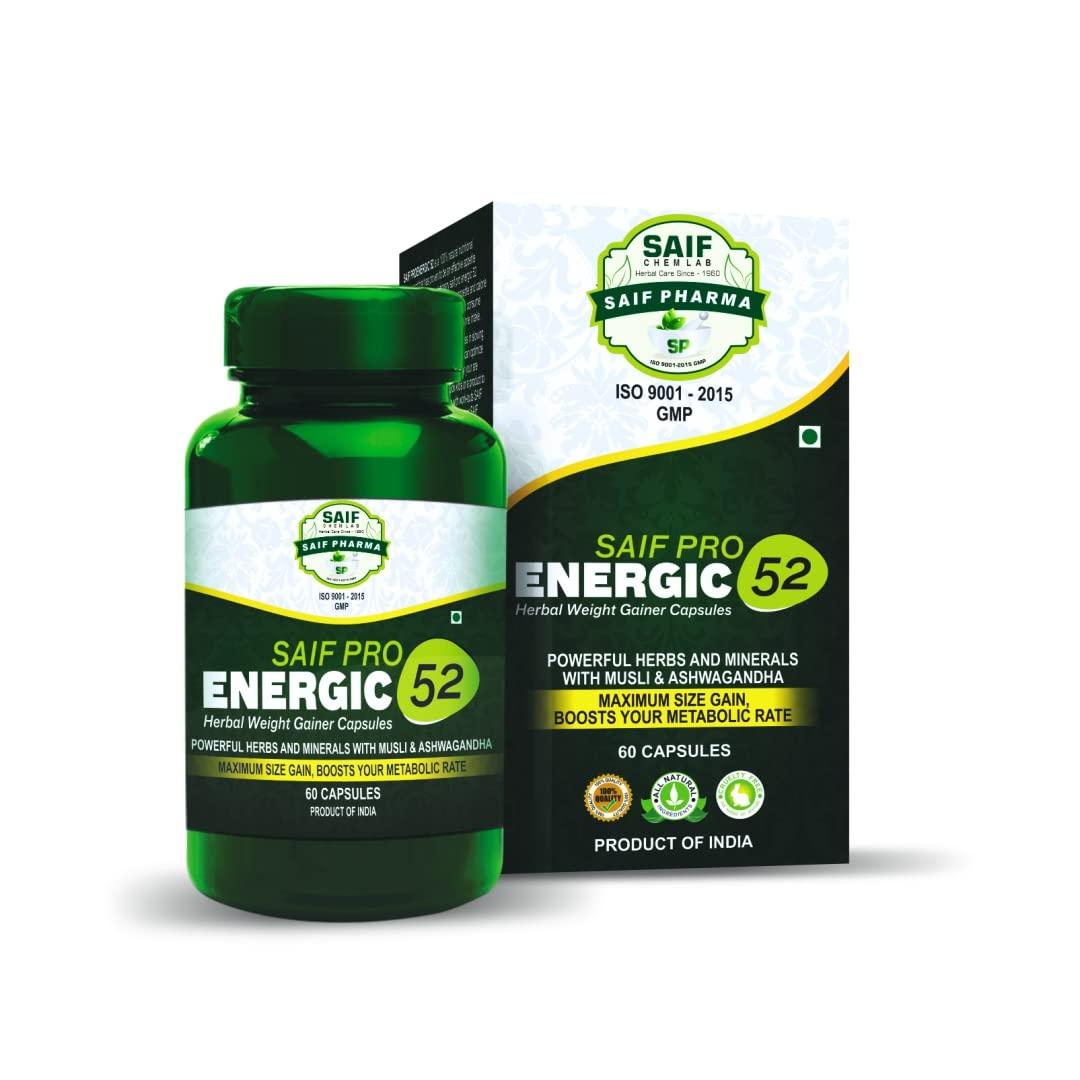 PLEASURE HUNT PLEASURE HUNT Saif Pro Energic 52 Herbal Weight Gainer Capsule For Fast Weight & Muscle Gain, Daily Muscle Building, Supplement For Muscle Growth, Stamina & Strength, For Men & Women - 60 Cap