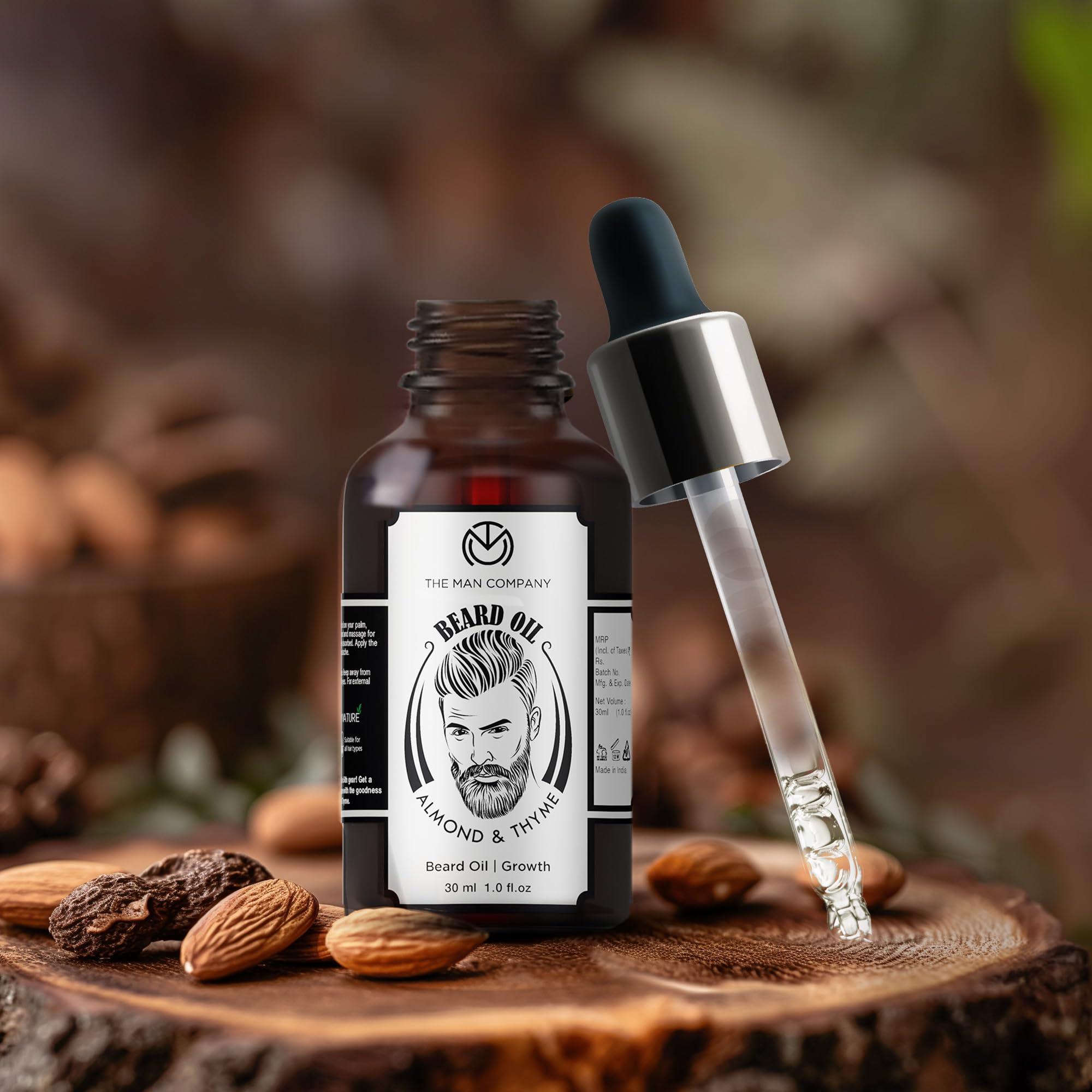 The Man Company The Man Company Beard Oil for Growing Beard Faster with Almond & Thyme, 100% NATURAL, Best Beard Growth Oil for Men, Nourishes & Strengthens Uneven Patchy Beard - 30ML