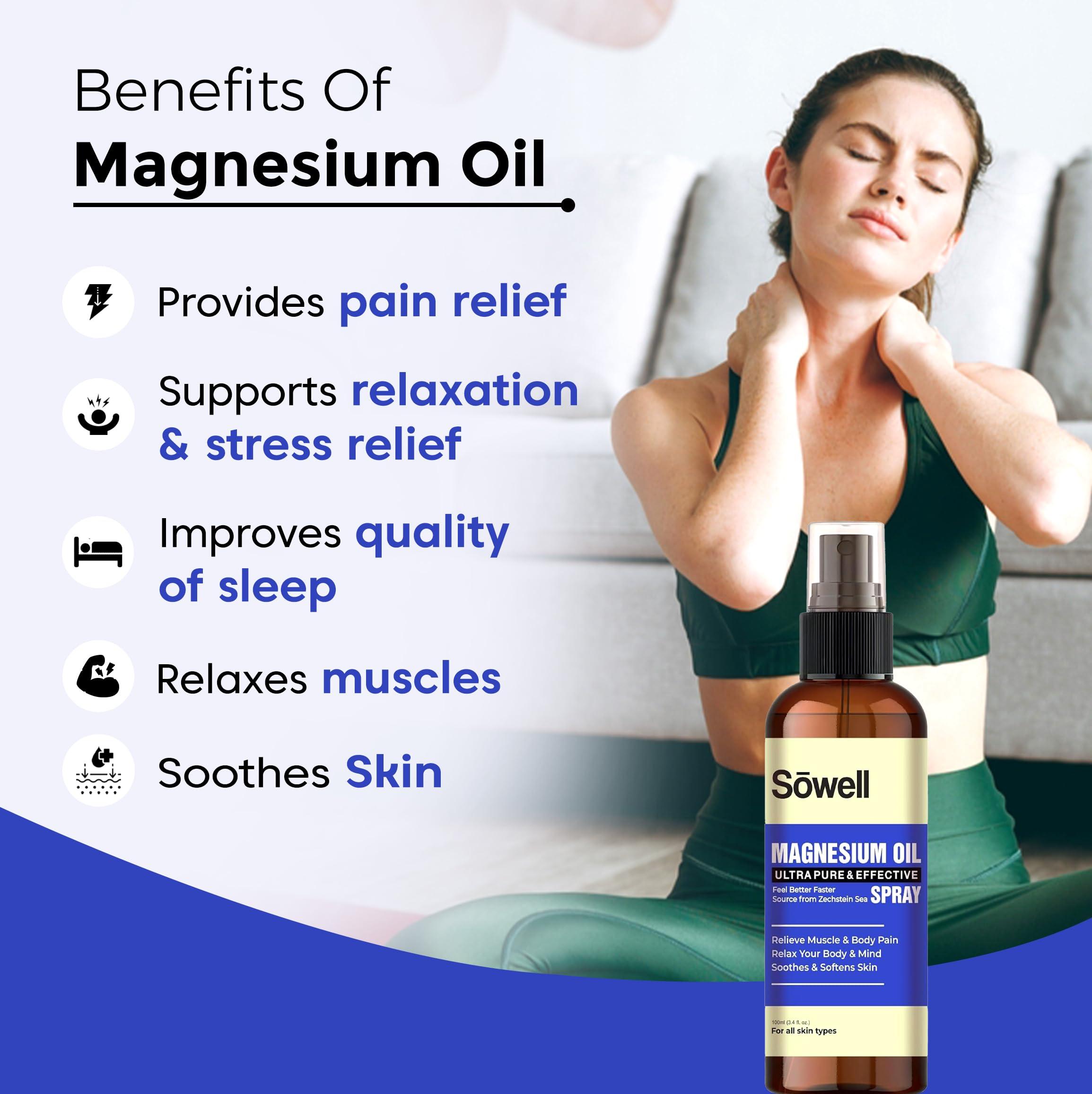Sowell Health Sowell Magnesium Oil | Ultra Pure and Effective Spray for Muscle and Body Pain Relief, Relaxing Your Body and Mind