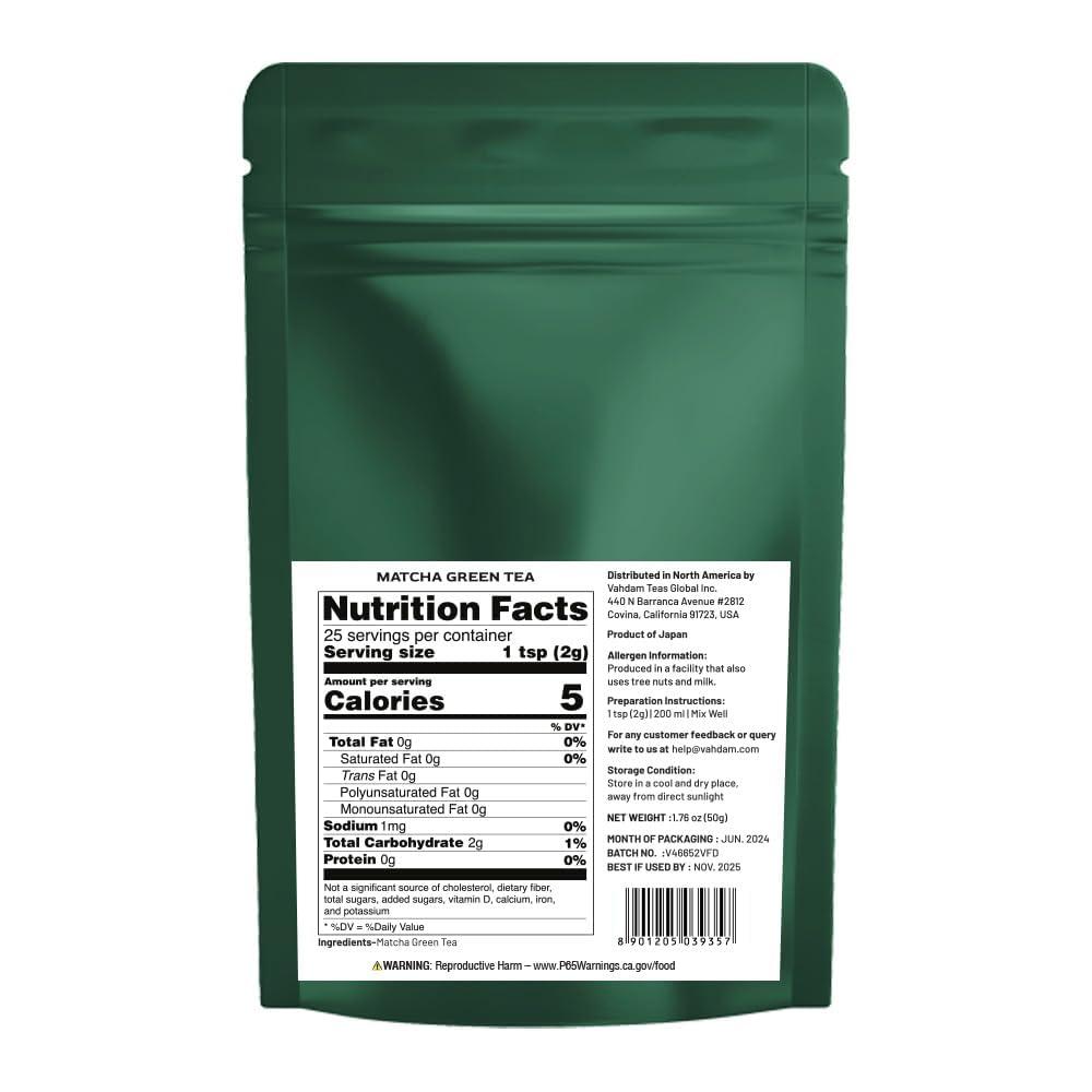 VAHDAM VAHDAM, Matcha Green Tea Powder, 50g 100% Pure Japanese Matcha Green | Matcha Tea Sourced from Shizuoka, Japan | Classic Culinary Grade Matcha for Smoothies, Latte