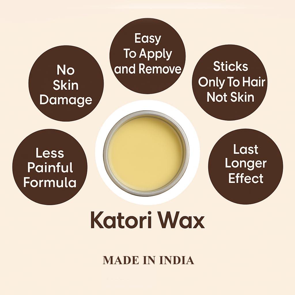 NOTCH FYORR No Strip Deep Charcoal Sensitive Areas Face And Body Katori Wax For Eyebrow/Upper Lips/Facial Hair/Bikni/Armpit/Underarms/Legs/Thigs Peel Off Hair Removal Wax (80Gram)